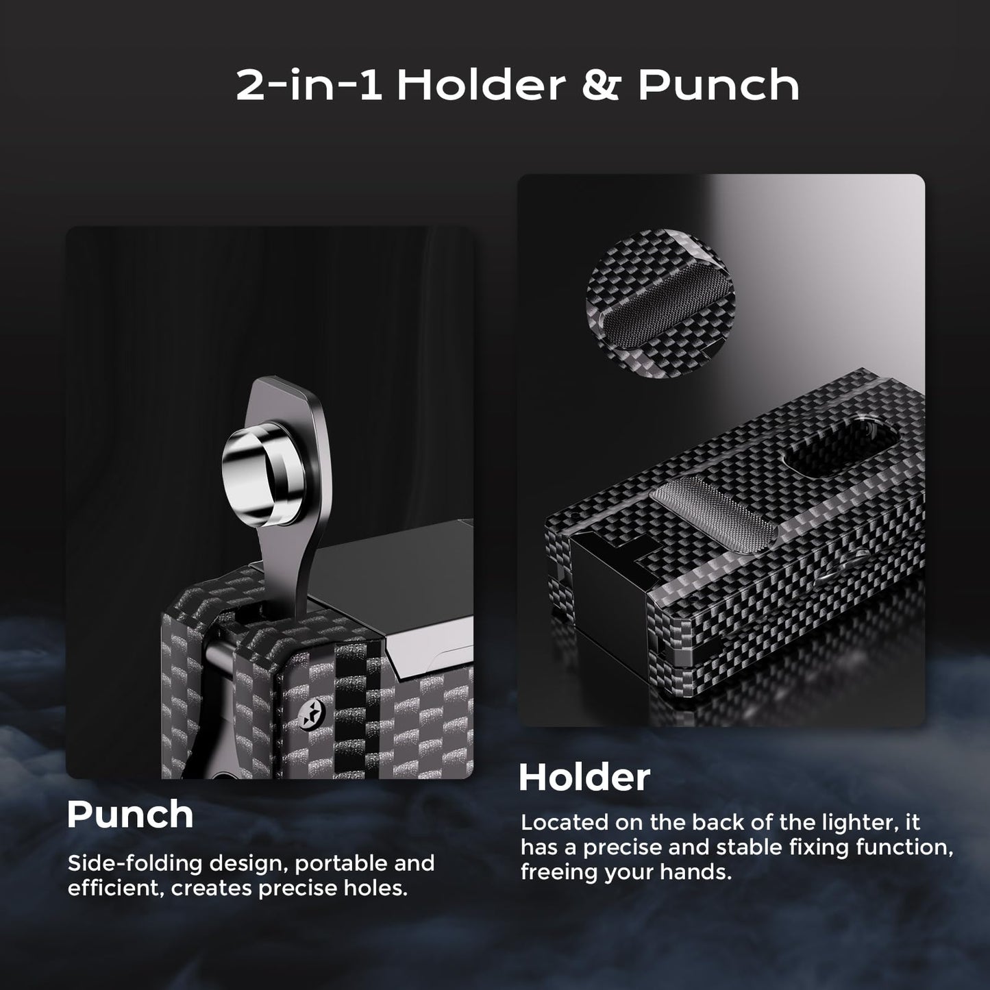 5-in-one Cigar Lighter with V-Cut Cigar Cutter, Cigar Punch, Cigar Draw Enhancer, Cigar Holder, Refillable Butane Triple Windproof Flames Torch Lighter, Cigar Accessories Tool, Cigar Gifts for Men