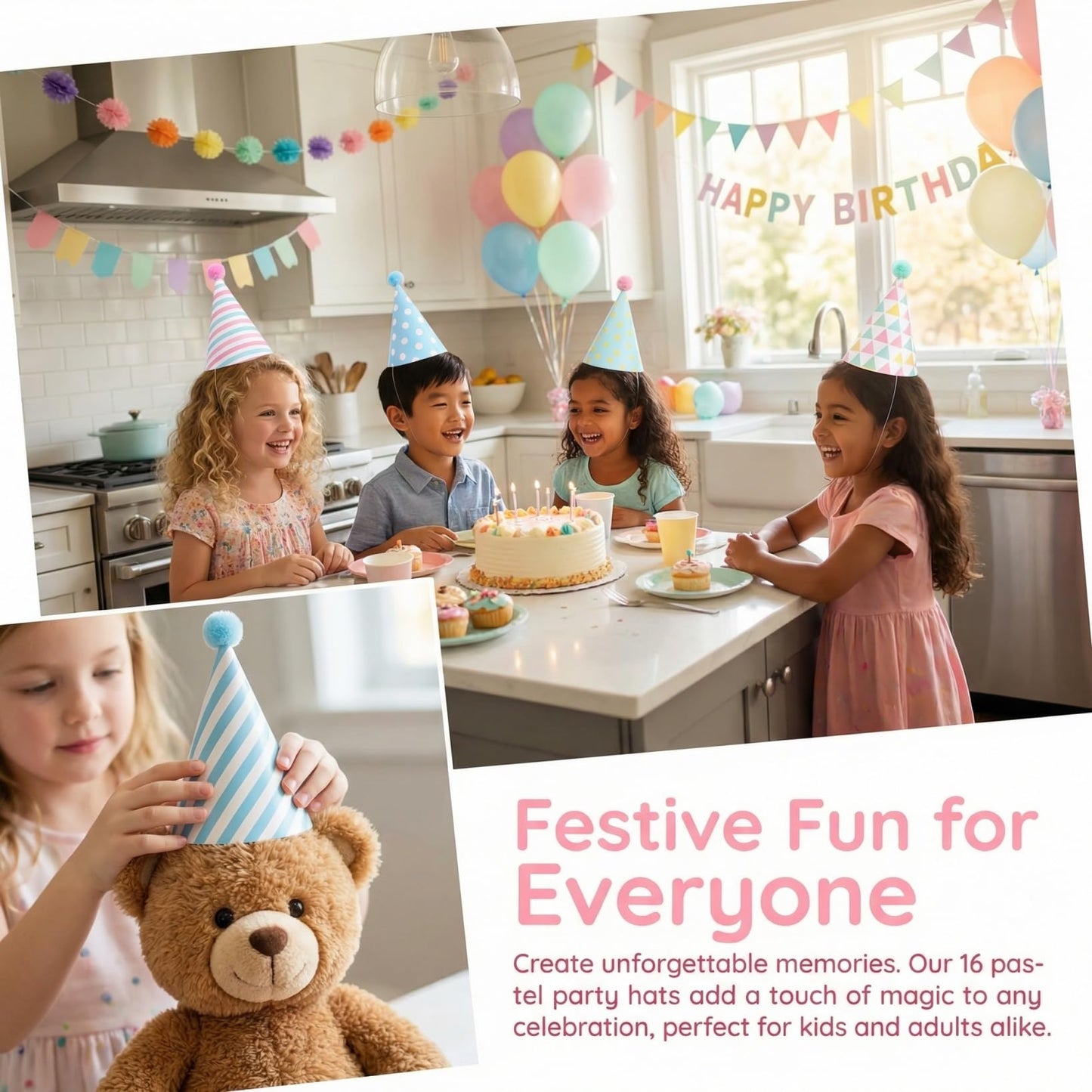 FOYTOKI 16pcs Birthday Hat Party Hats for Stuffed Animals Stuffed Cap Pastel Reusable Party Supplies for Celebrations and Festivals