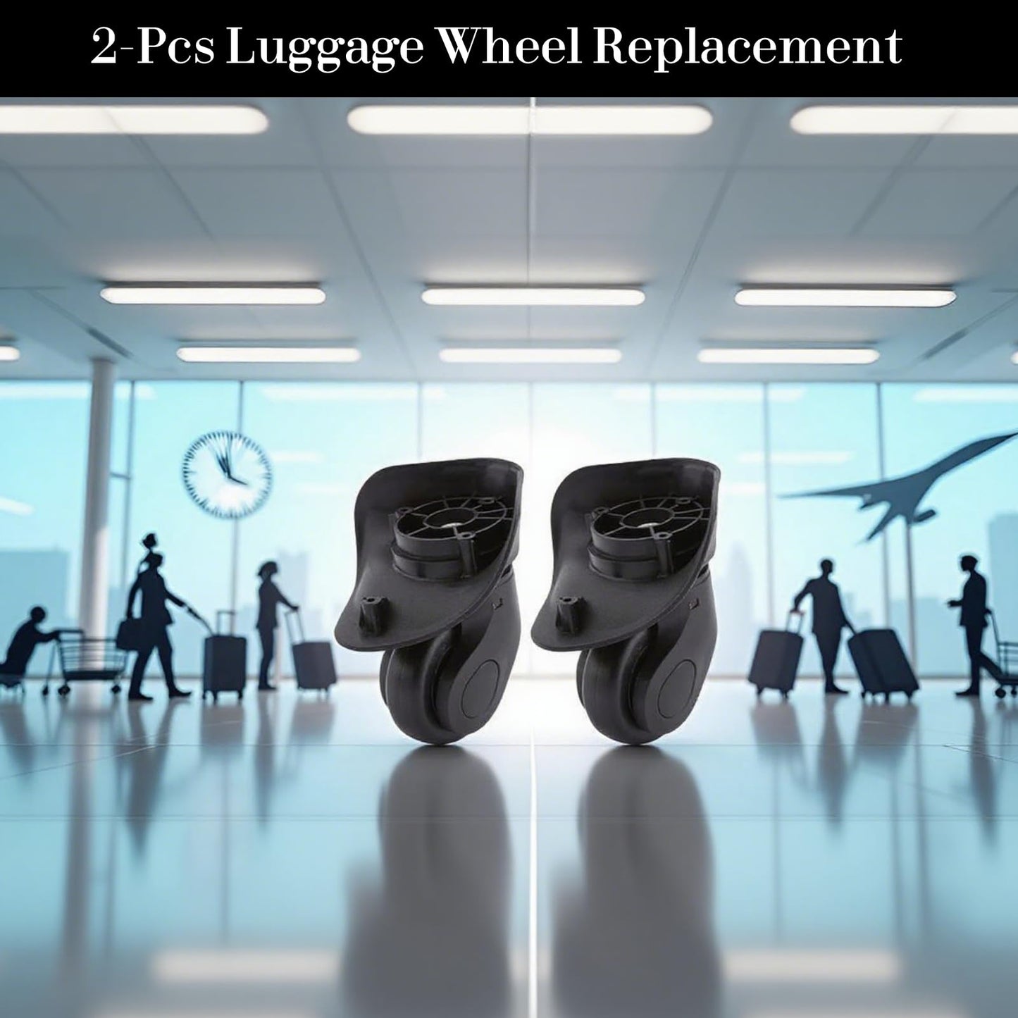Luggage Wheels Replacement, 2 Pcs Luggage Mute Wheel, Black Plastic Suitcase Luggage Swivel Caster Wheels Replacement Rotatable 360 Degree