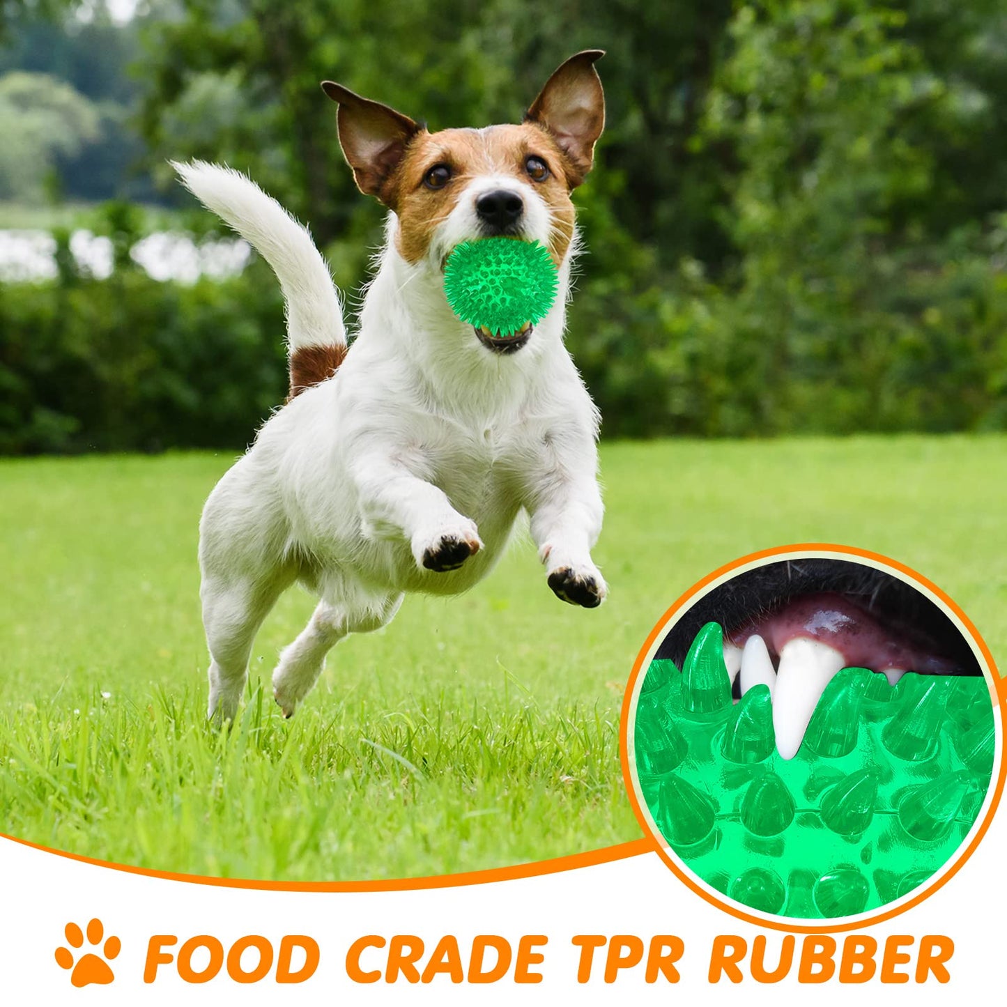 24 Pack Squeaky Dog Toys Balls 2.56'' Spiky Dog Balls Floating Pool TPR Puppy Fetch Chew Toy for Small Medium Doggy Aggressive Chewers Clean Teeth Training(Blue, Green, Orange)