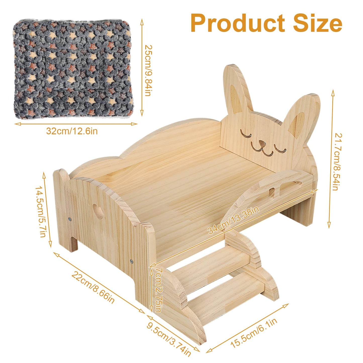 Wooden Guinea Pig Bed, Wooden Guinea Pig Hammock with Rabbit Bed, Hamster Bed with Ladder, Small Pet Habitats, for Guinea Pigs Ferrets Small Rabbits (B)