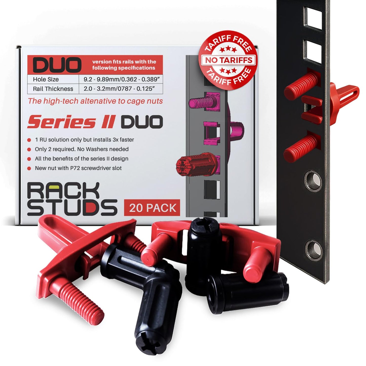 Rackstuds DUO20 1RU Series II Rack Mount Solution - Effortless Alternative to Traditional Rack Screws and Cage Nuts & Server Rack Screws Ideal for Server Hardware Setup - 20-Pack, Universal Version