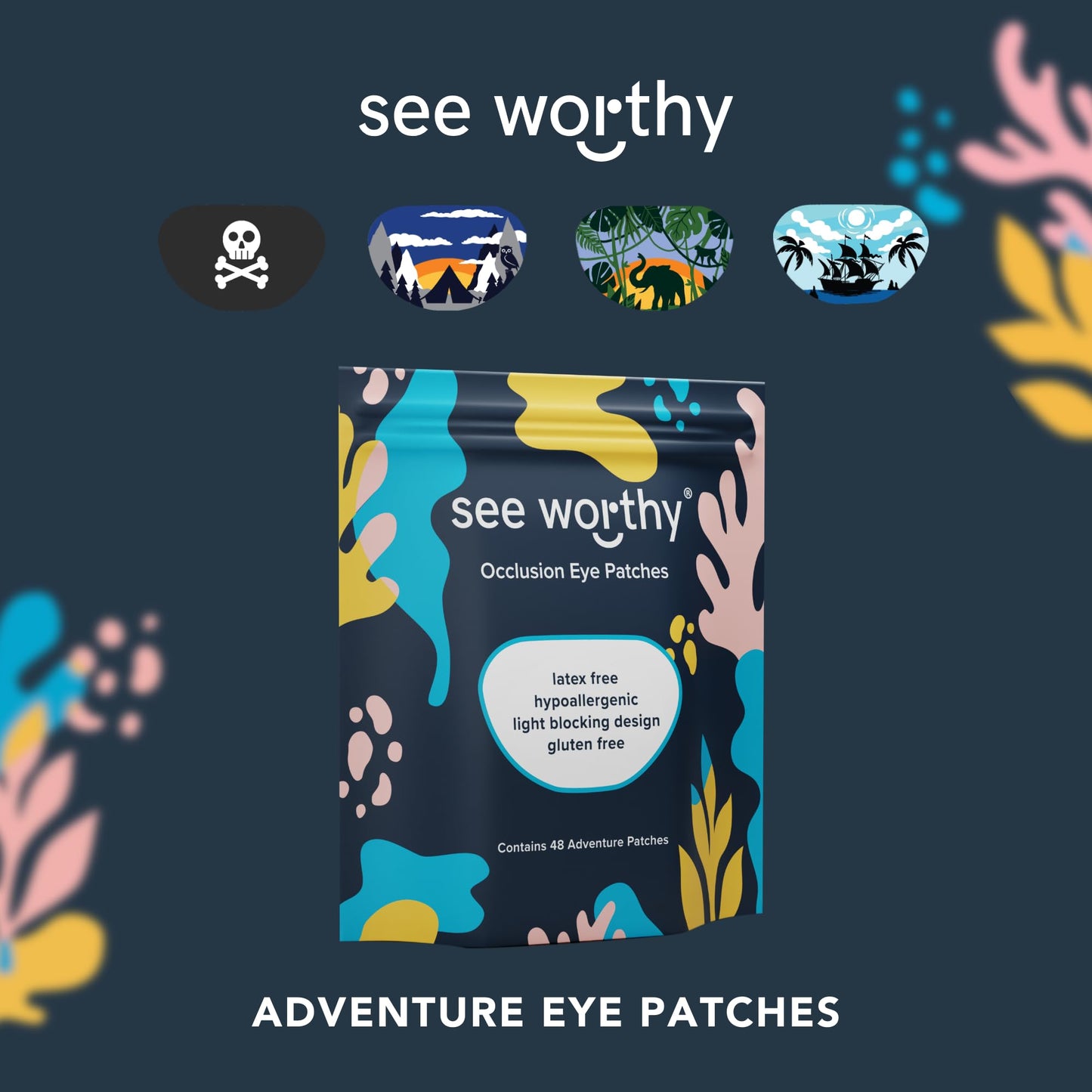 Adhesive Eyepatch for Kids & Adults - As Seen on Shark Tank - Kids Breathable, Comfortable Adventure Eyepatch for Lazy Eye - Amblyopia & Sensitive Skin Medical Eye Patches - 48 Patches by See Worthy