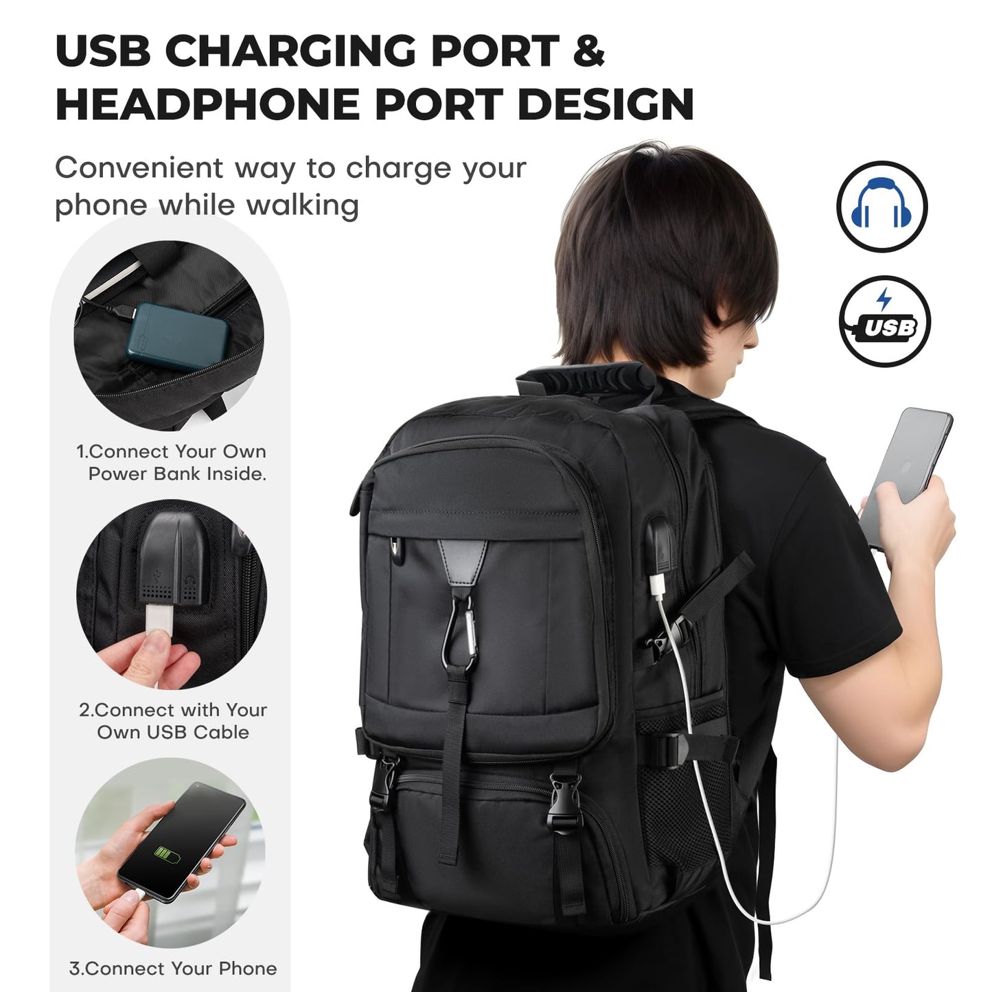 CIMALAY Travel Business Laptop Backpack with USB Charging Port and Shoe Pocket, College, Business and Hiking Camping, Black, M(Fits 4.92-5.91ft height), Classic