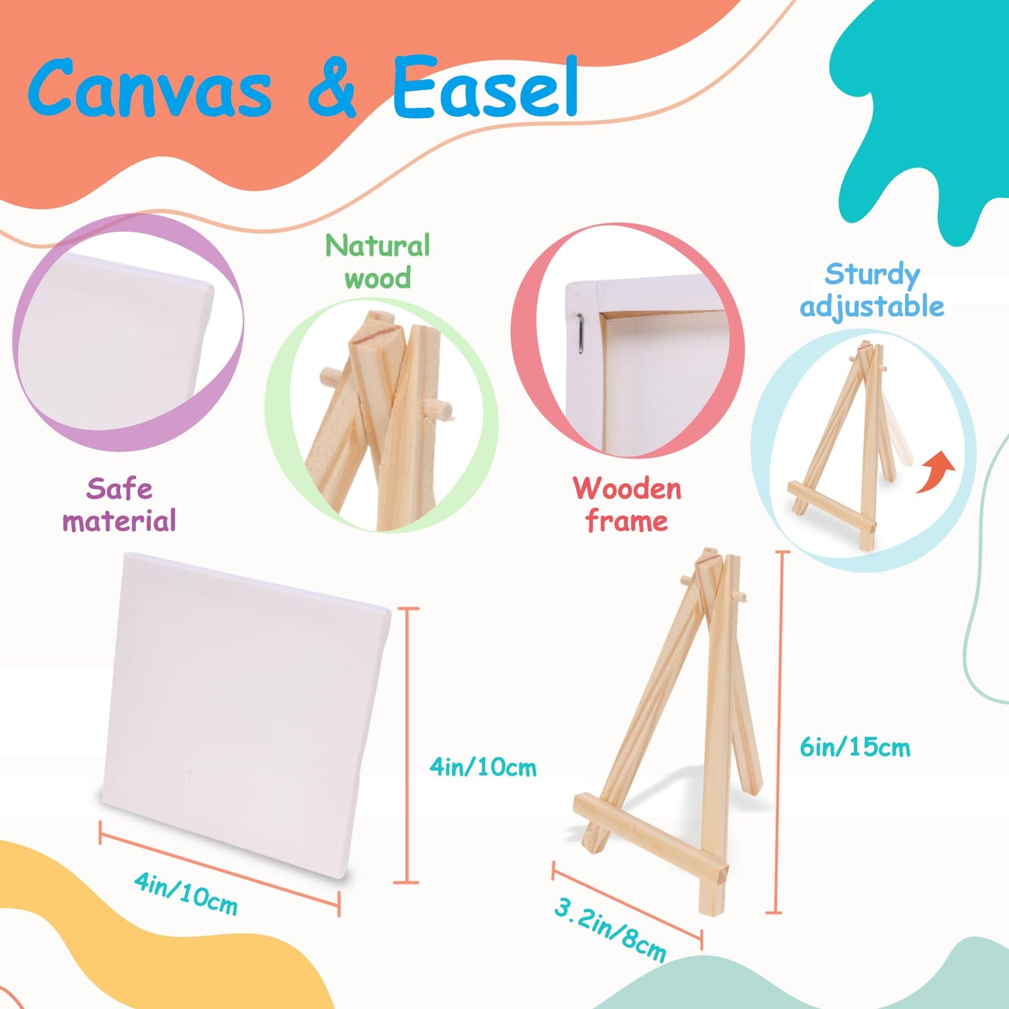 10 Sets Acrylic Paint Kit with 4 x 4 Inch Mini Canvases, Stretched Easel, Acrylic Paint, Palette and Brush, Art Set for Artist Kids Birthday Party Supplies Favors