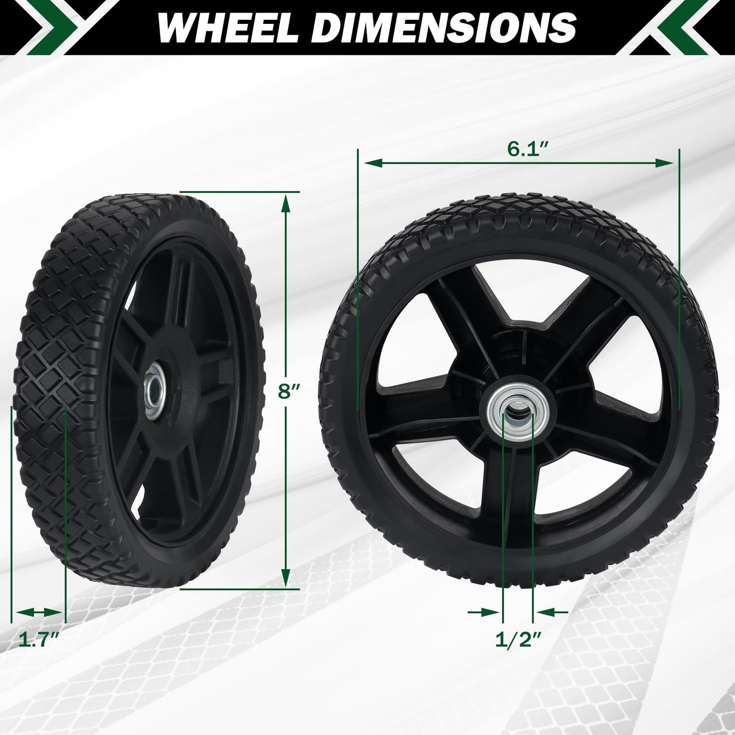 CheeMuii 4 Pcs 8 Inch Lawn Mower Wheels 4 Pack 8" Push Lawn Mower Wheels with Bolts and Lock Nuts Kit Fit for Most Standard push Lawn Mowers/Generator/Garden Tiller/Handtruck