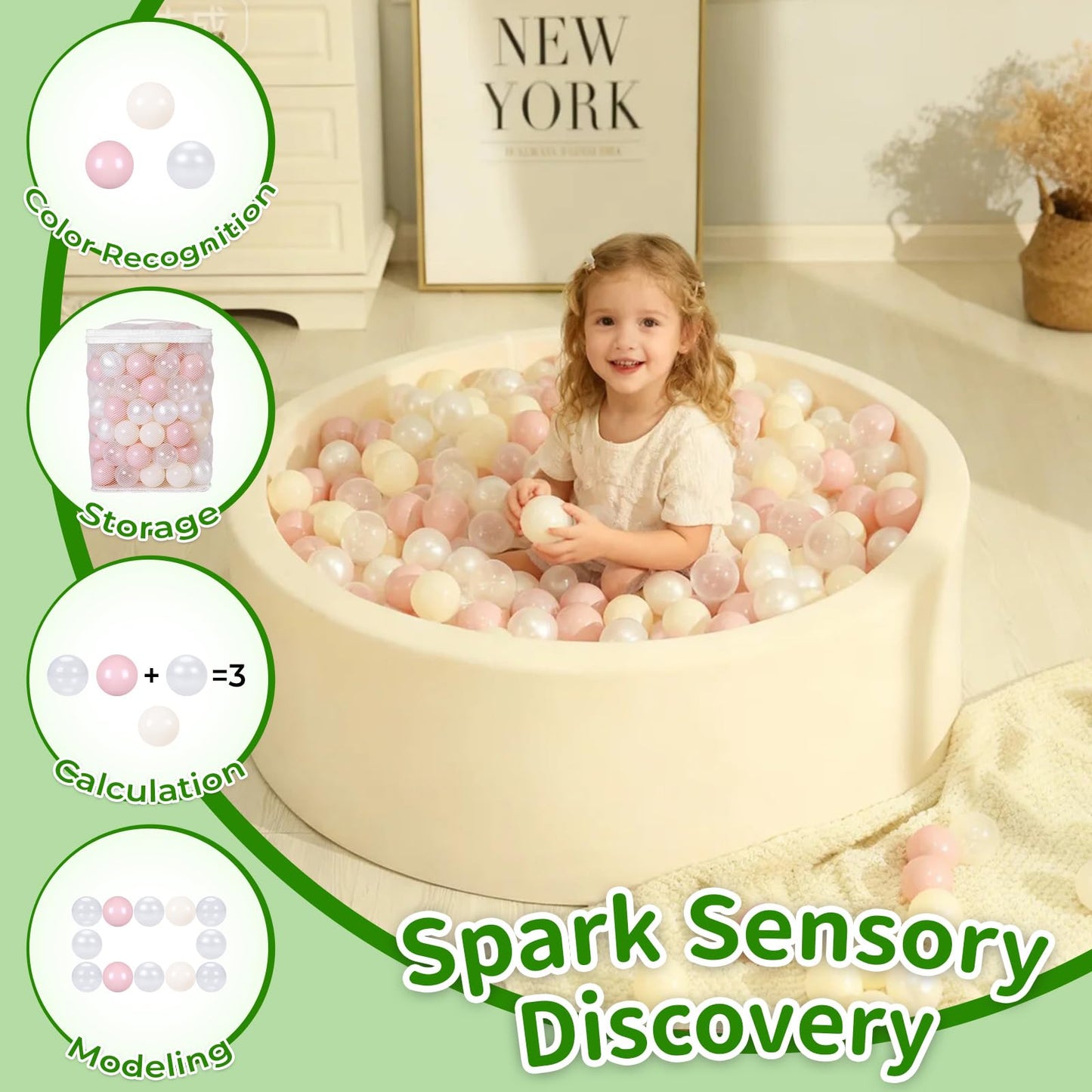 Ball Pit Balls for Toddlers 2.4 in, 100 Balls BPA Free Phthalate Free Non-Toxic Play Plastic Balls for Baby Kids Party Tent Party, Pink Pearl White