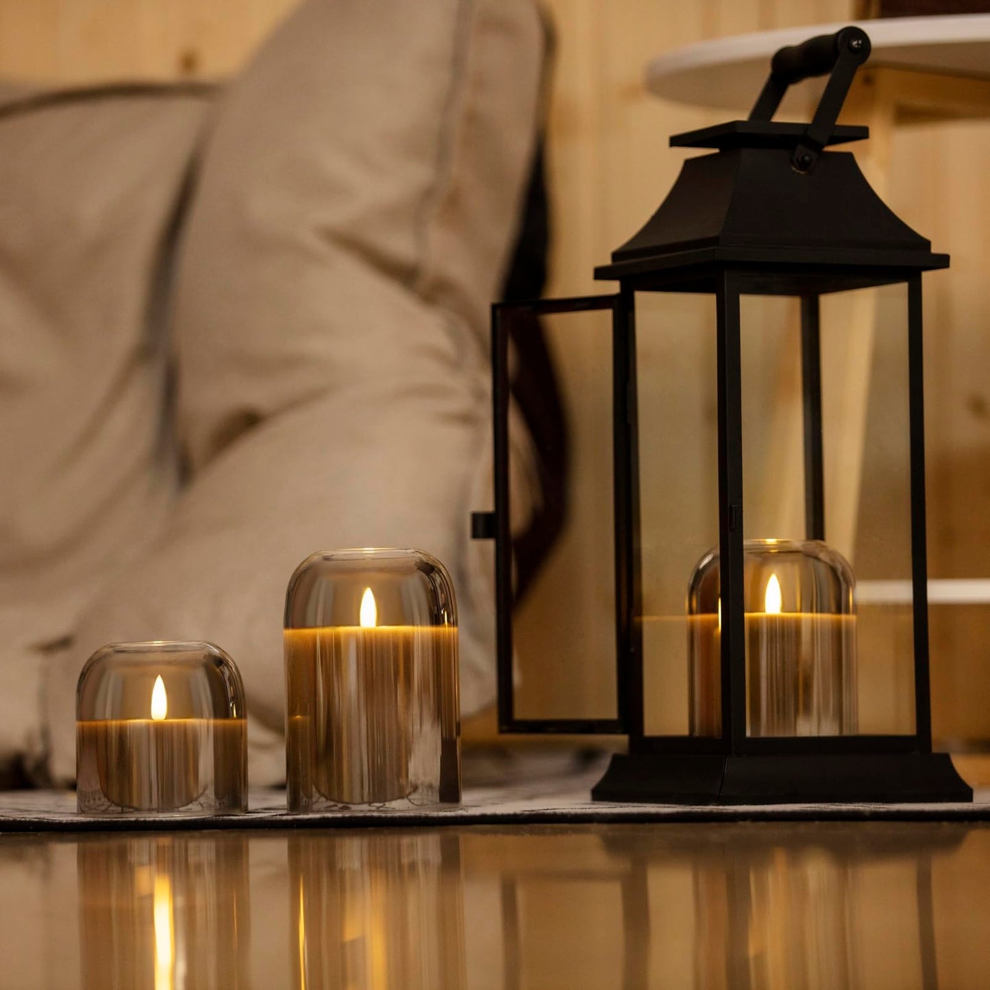 volnyus Gray Glass Flameless Candles Set of 3 (Φ 4" H 4" 5" 6") with Remote Battery Operated Flickering LED Pillar Candles Real Wax 3D Wick
