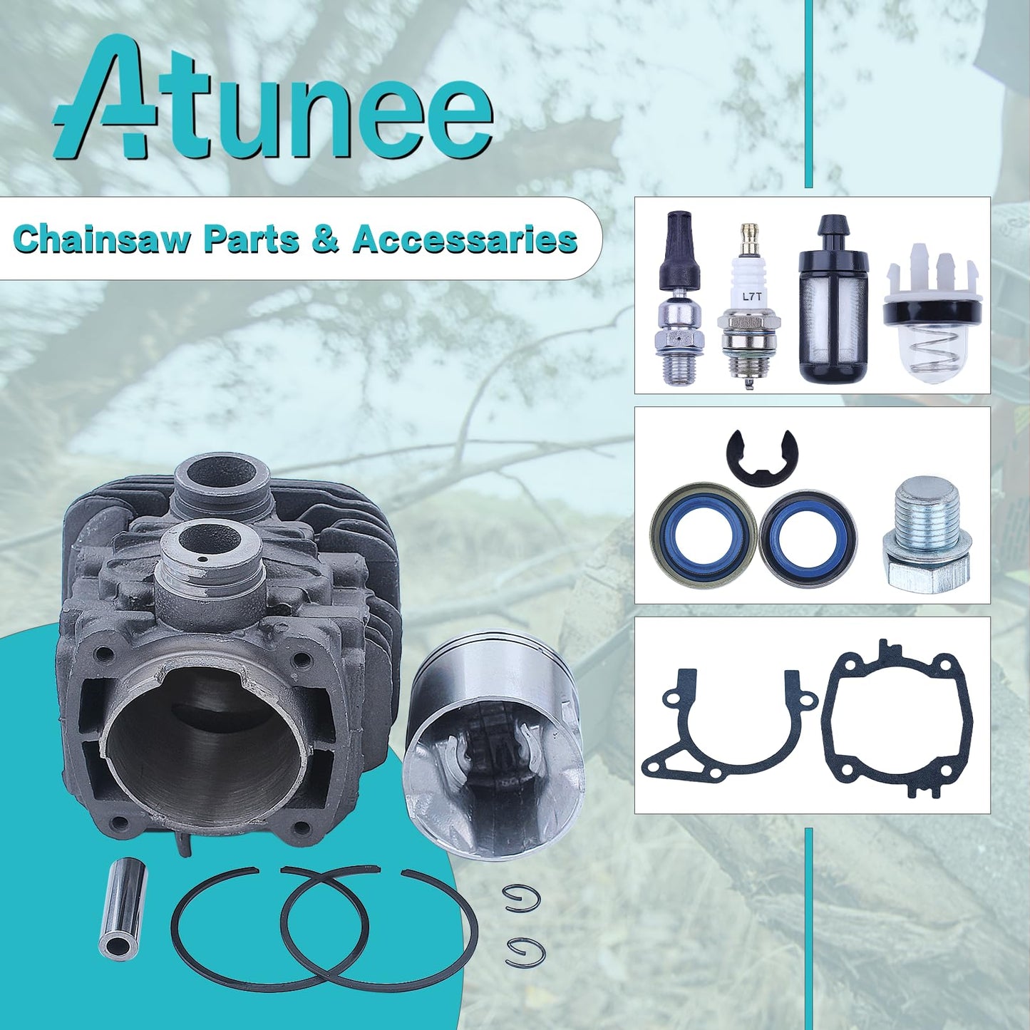 Atunee 50mm Cylinder Piston Gaskets Kit Fit for Stihl TS410 TS420 TS 410 420 Cut-Off Saw with Decompression Valve Spark Plug Replace 4238 020 1202