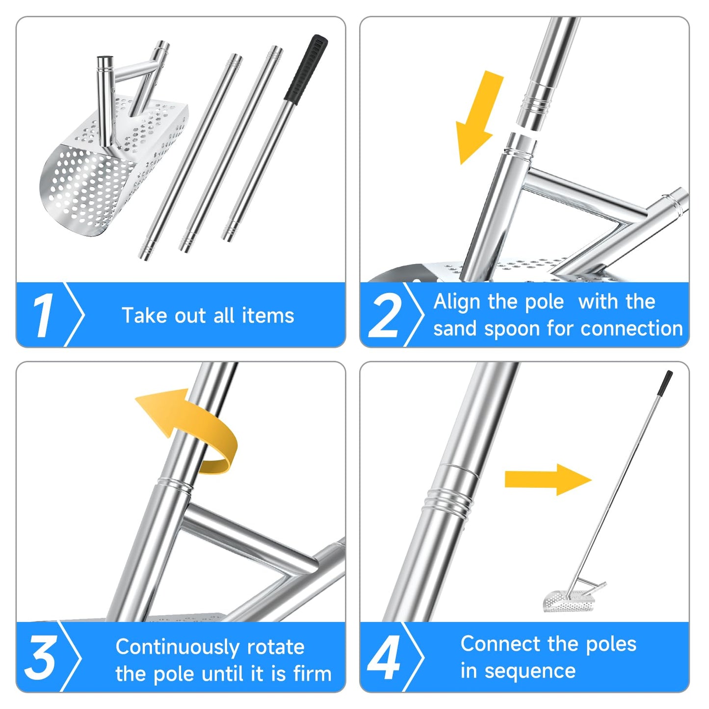 SAN LIKE Sand Scoop for Metal Detecting for Adult,Heavy Duty Metal Detector Scoop, Stainless Steel Beach Shovel,Detecting Tool,T Digging Shovel Fast Sifting Shovel（Bag + Sand Scoop+Sand Shovel）