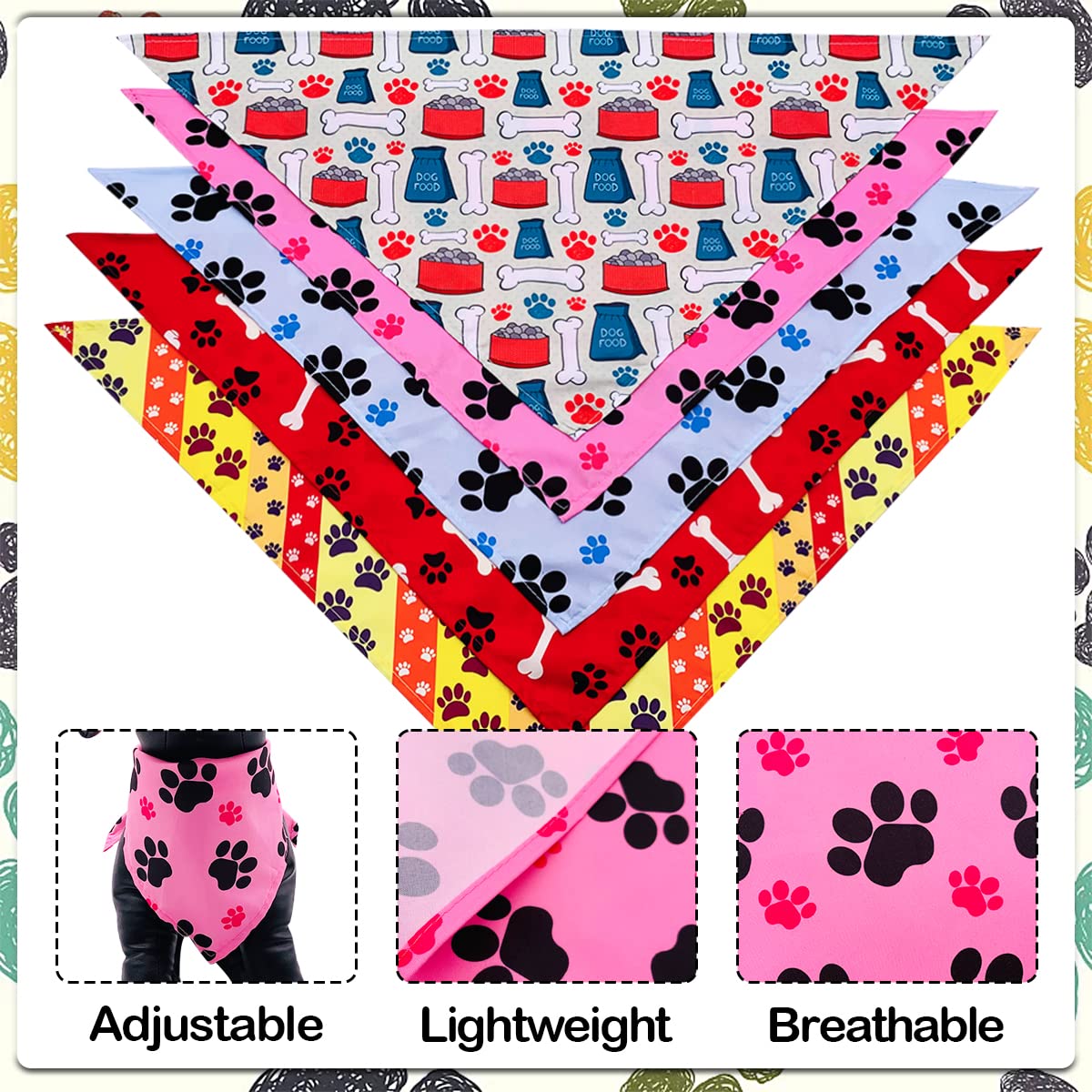 JpGdn 50PCS Big Dog Bandanas Large Breed XL Bulk Paw Bone Print Pet Big Bandanas Kerchief Washable Triangle Bibs Head Scarves Scarfs for Boys and Girls Grooming Costume