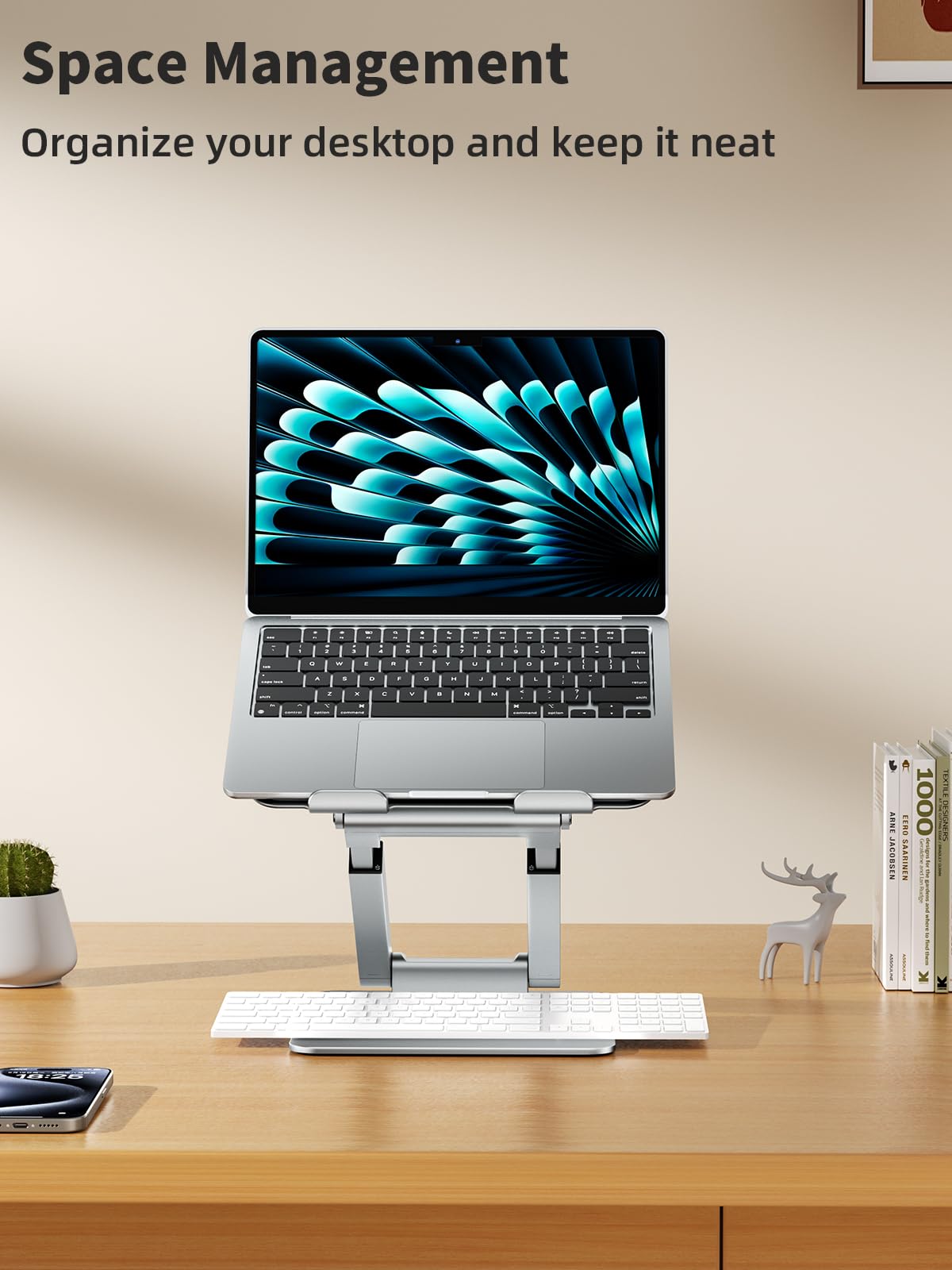 tounee Laptop Stand for Desk Adjustable Height, Telescopic Computer Stand with Pull Out Design Ergonomic Laptop Riser Fits All Laptops 10-17"-Silver