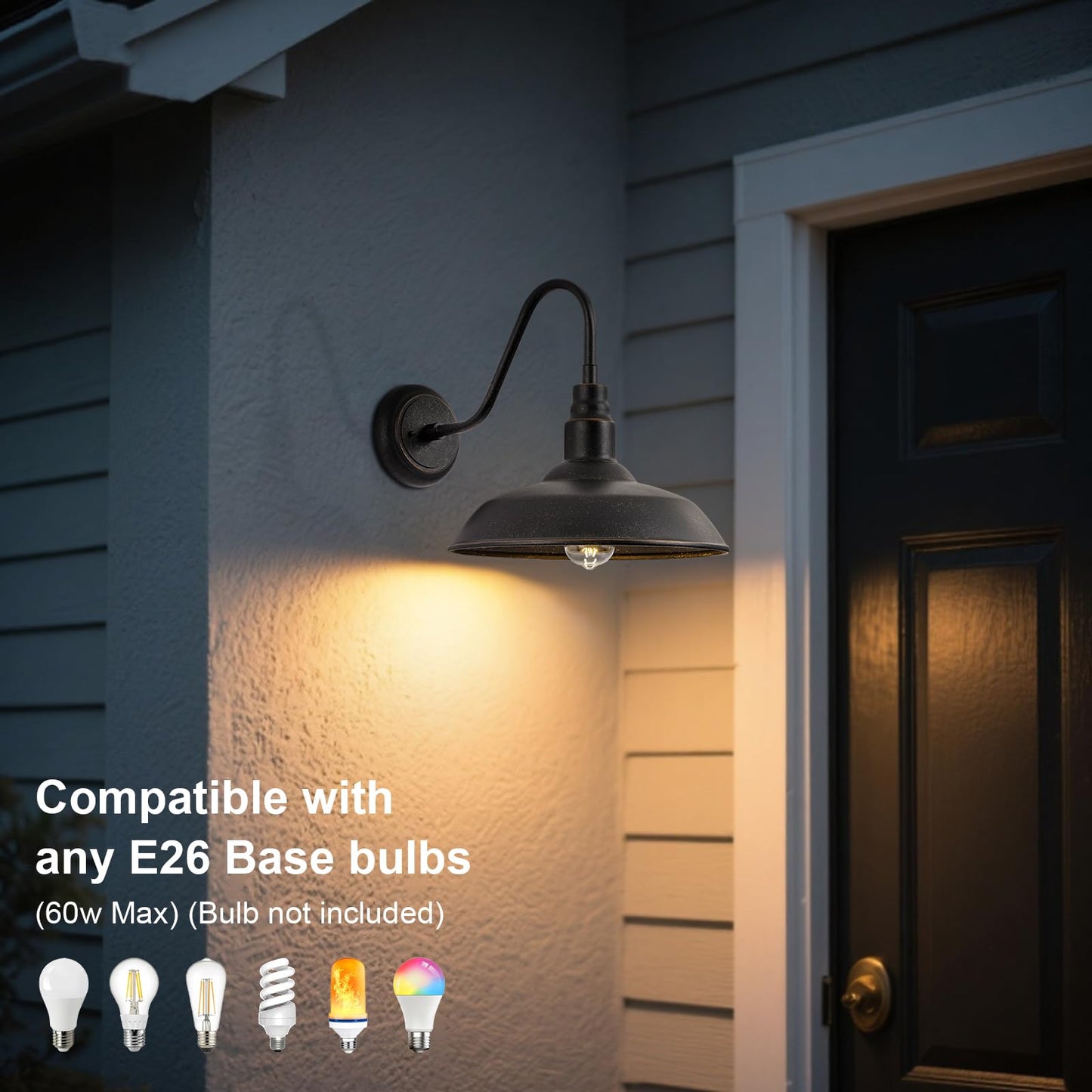 GOALPLUS Gooseneck Outdoor Light Fixture, 10" Dome Exterior Farmhouse Lights for Barn, Bronze Porch Lighting, Gooseneck Wall Sconce for Patio Garage House