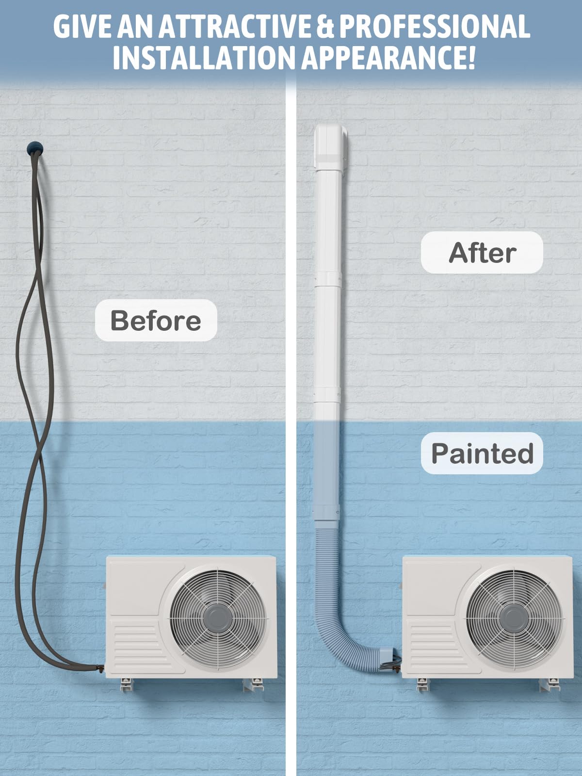 Kalkehay 4" W 9Ft L Line Set Cover for Mini Split and Central Air Conditioners Decorative PVC Line Cover Kit for Outdoor AC Heat Pump Systems