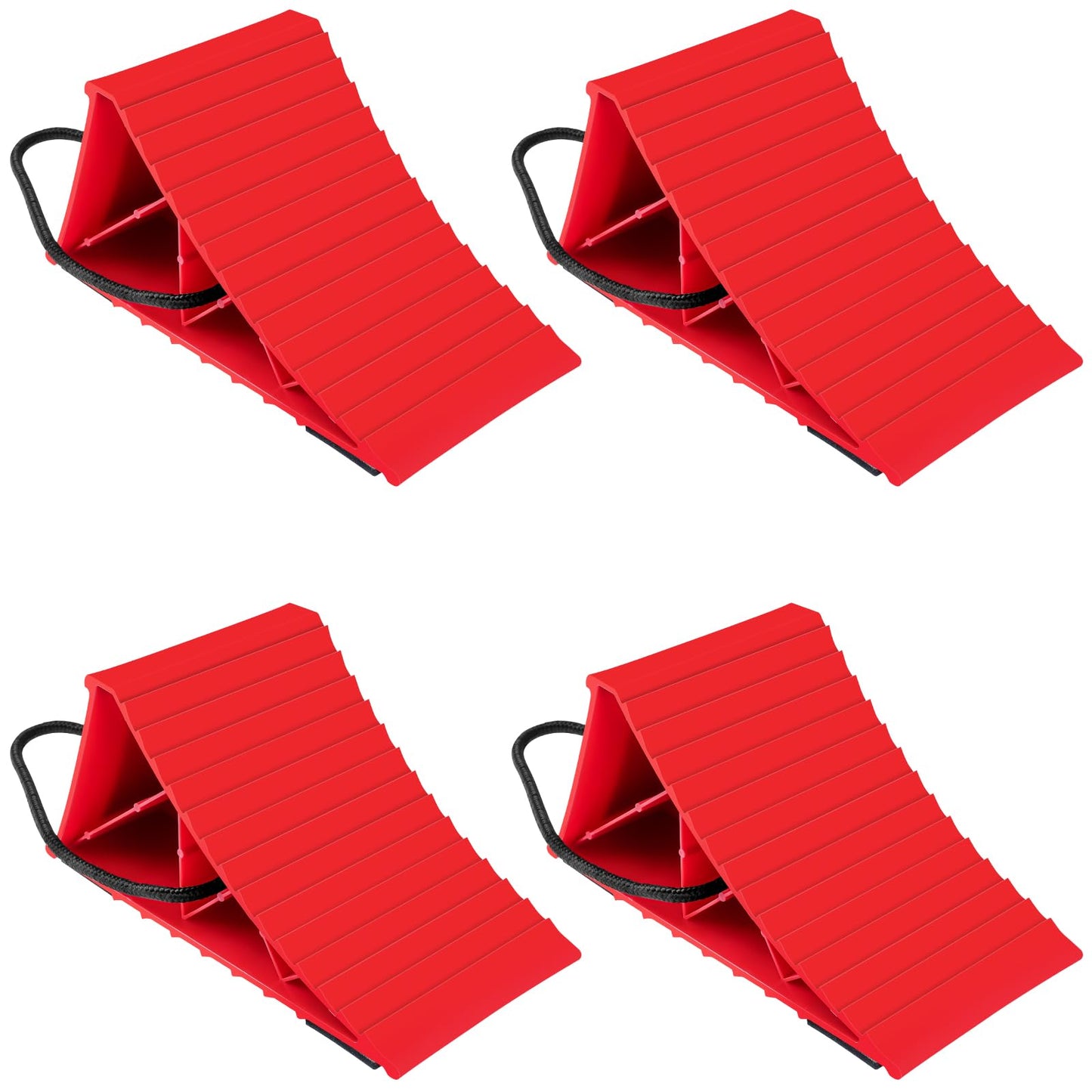 Wheel Chocks for Trailers, 4 Pack Hard Plastic RV Wheel Chocks with Non-Slip Base & Rope for Easy Removal, Tire Chock for Cars Wheels, Keep Your Truck or Camper in Place