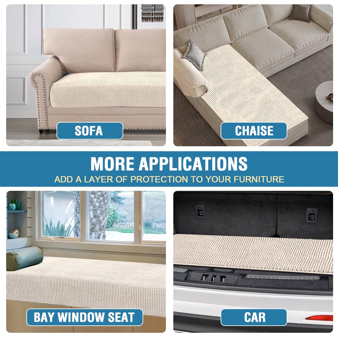 H.VERSAILTEX Plush Sofa Cover 3 Seater Chenille Dog Bed Cover Anti Slip Couch Covers Sofa 3 Seat Furniture Protector for Dog, Pet, Cat (35" x 82", Ivory)