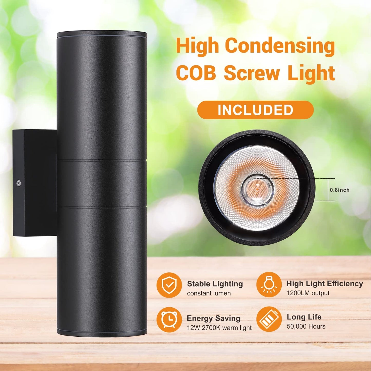 DAKAFUL Outdoor Wall Lights 2Pack, Integrated LED Cylinder Up Down Lights, 12W 2700K Modern Aluminum Outdoor Light, Waterproof Exterior Wall Light for Porch Patio Door(Matte Black)