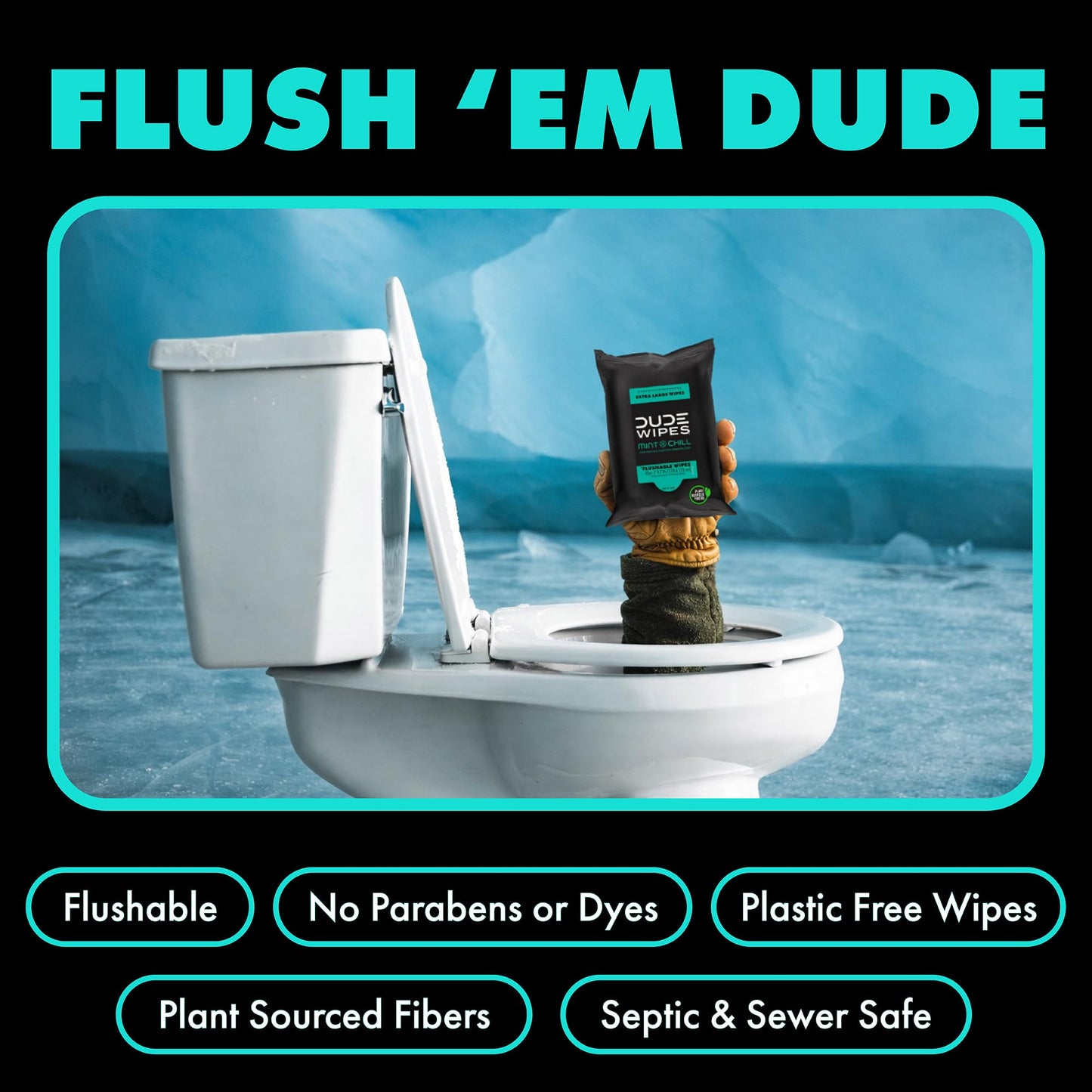 DUDE Wipes - Flushable Wipes Travel Pack - 6 Pack, 108 Wipes - Mint Chill Extra-Large Adult Wet Wipes - Vitamin-E, Aloe Vera, Eucalyptus, and Tea Tree Oils - Septic and Sewer Safe Butt Wipes