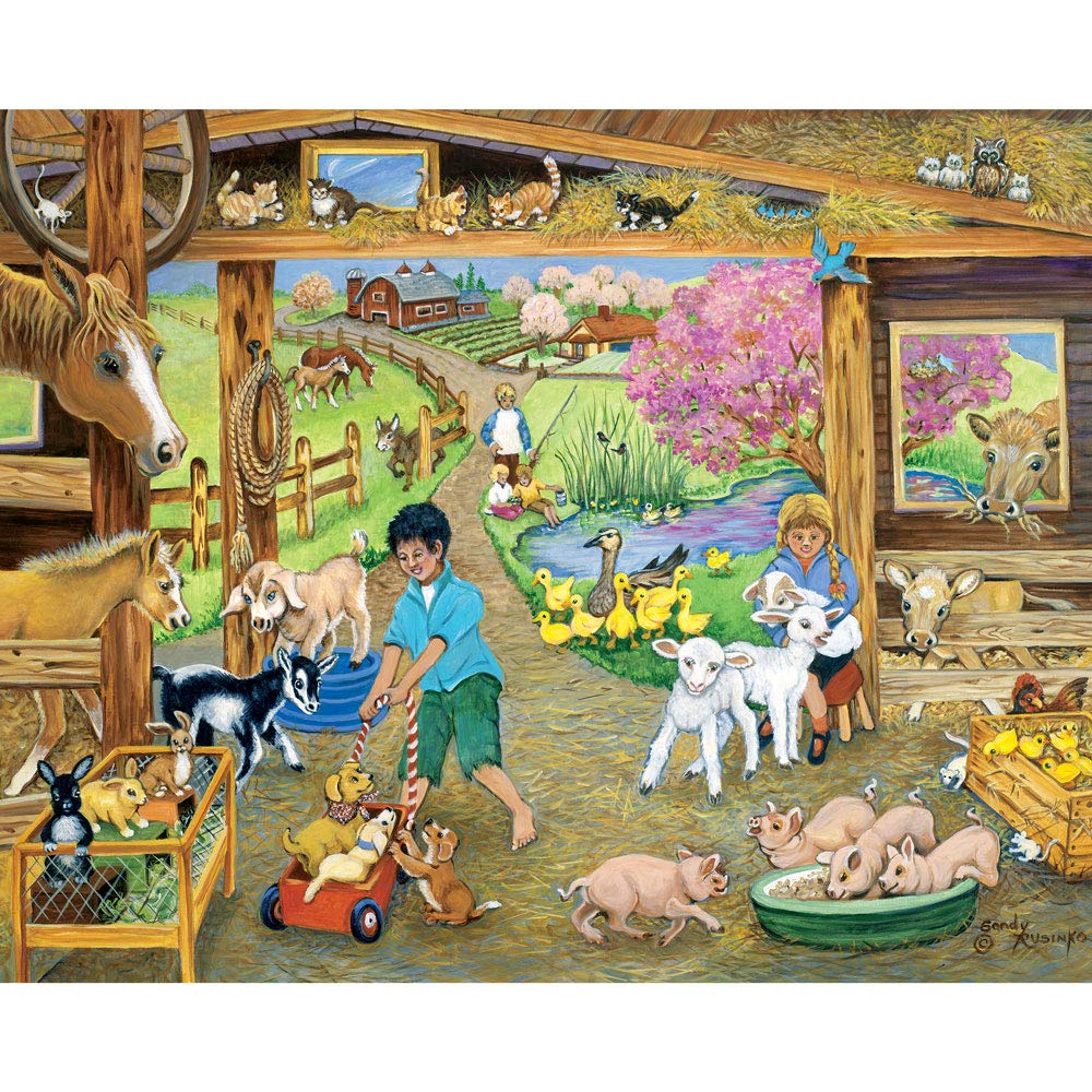 Bits and Pieces – 4-in-1 Multi-Pack - 1000 Piece Jigsaw Puzzles for Adults – 1000 pc Fun On The Farm Puzzle Set Bundle by Artist Sandy Rusinko - 20"x 27" (51cm x 69cm)