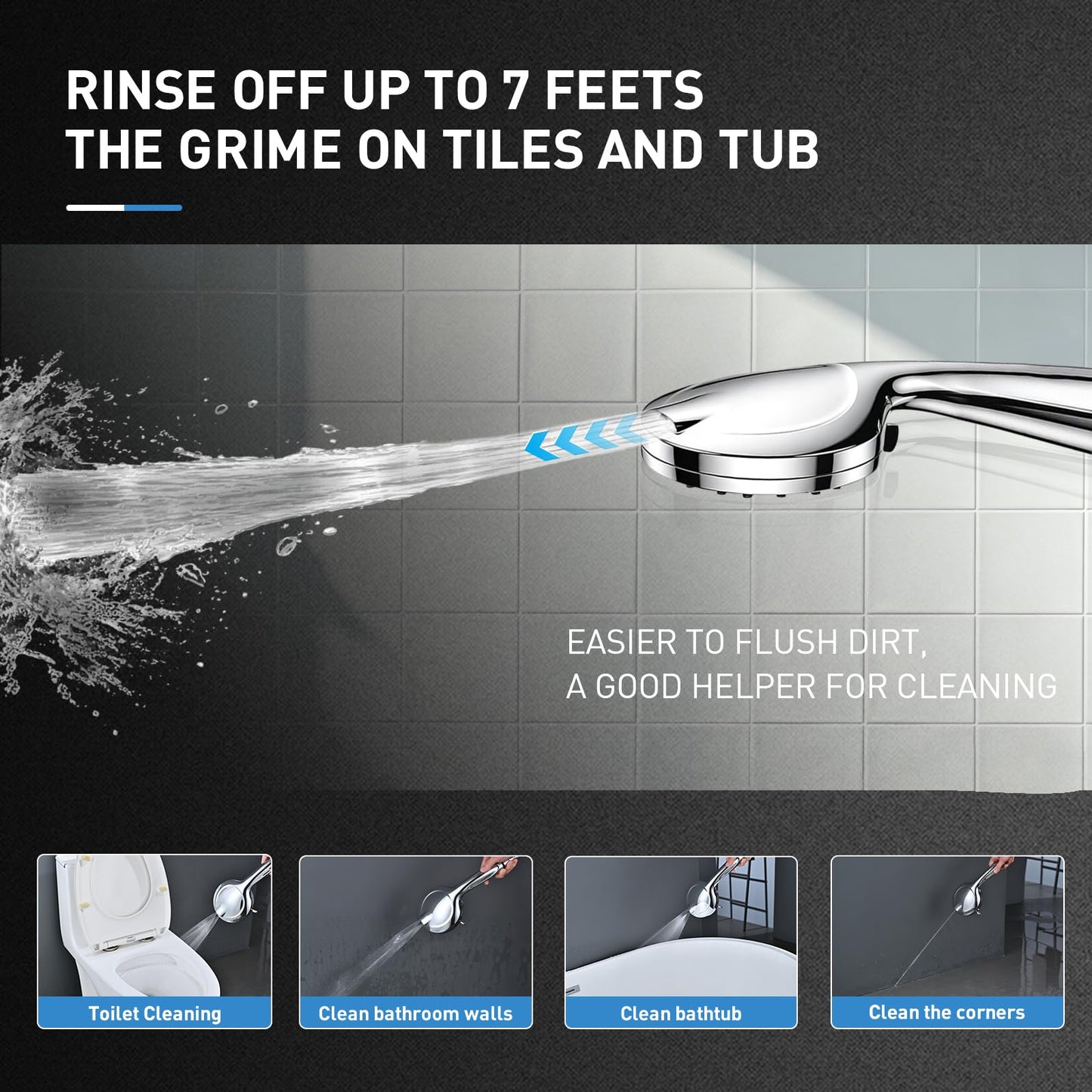 Shower Head, 10-Mode High Pressure Shower Head with Handheld, Non-Clogging Nozzles High Flow Hand Held Shower Head, Shower Head with Leakproof Hose&Metal Bracket