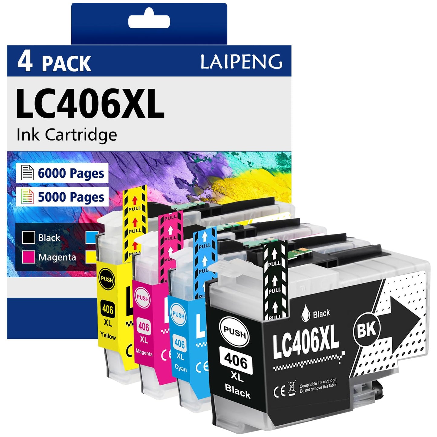 LC406XL High Yield Ink Cartridge Compatible for LC406 LC406XL LC 406 XL use with MFC-J4535DW MFC-J4335DW MFC-J5855DW MFC-J6555DW Printer (4 Pack, BK/C/M/Y)