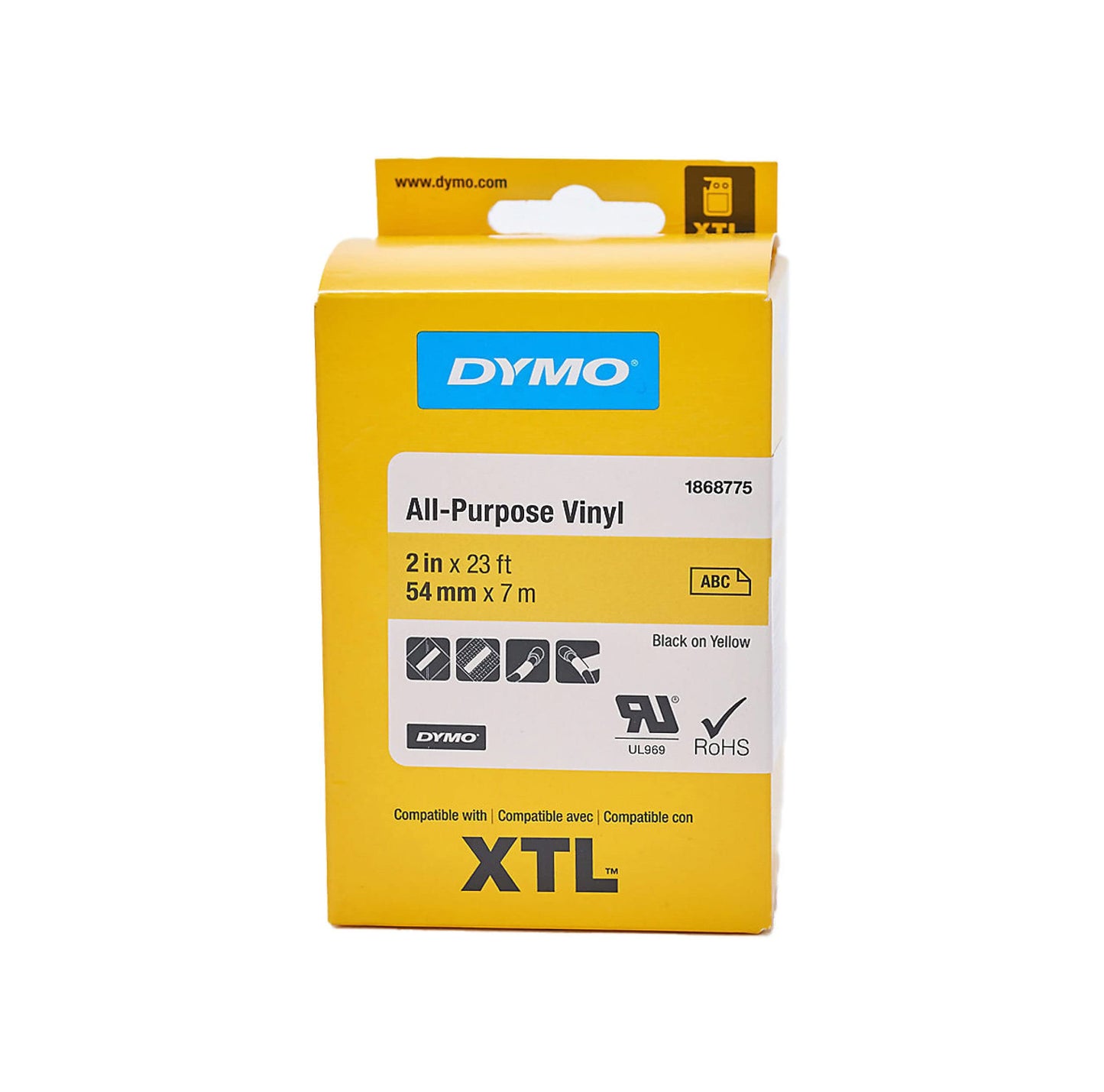 DYMO XTL All-Purpose Vinyl Labels, 1/2" x 23', Black on Clear