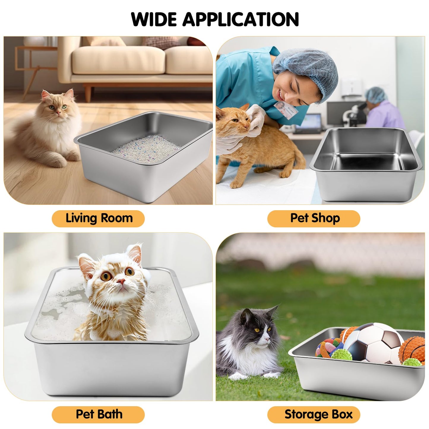 Stainless Steel Litter Box, High Sided Large Metal Cat Litter Boxes Easy Clean, Non Stick No Smell Cat Litter Box for Adult Cats/Kitty/Kitten