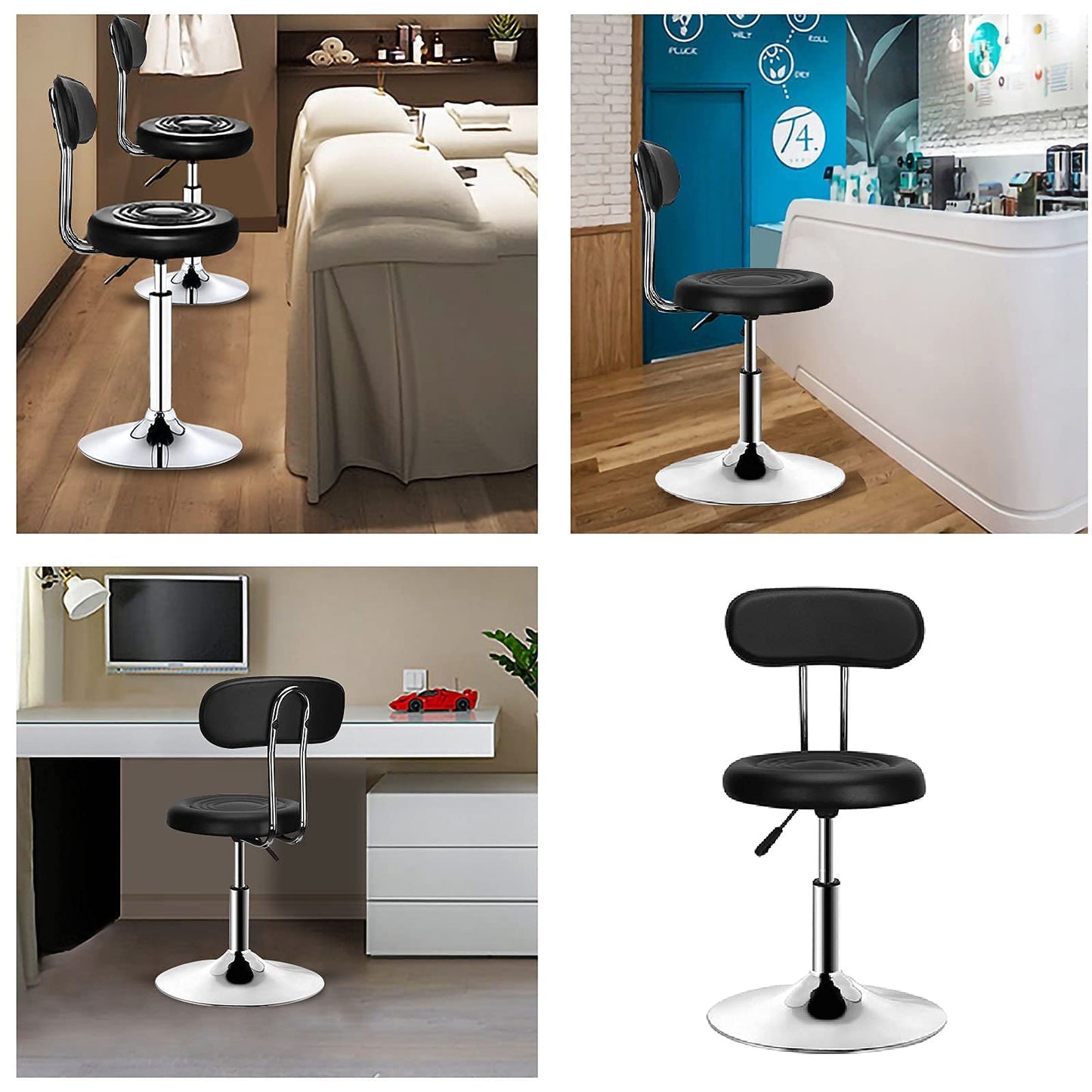 PenghaiYunfei Round Bar Stool Kitchen Stools with Backs Backrest Adjustable Height PU Leather Adjustable Rotating Drawing Work SPA Medical Salon Stool Chair Home kitchen Office Stool Drum stool(Black)