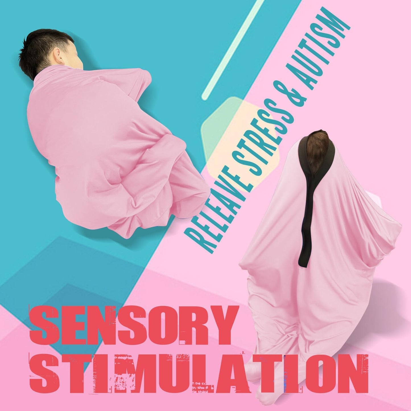 Sensory Body Sock for Kids Adult, Full-Body Wrap Stretchy Body Sox to Relieve Stress for Children with Autism, Anxiety (pink, L/Height:140-160CM)