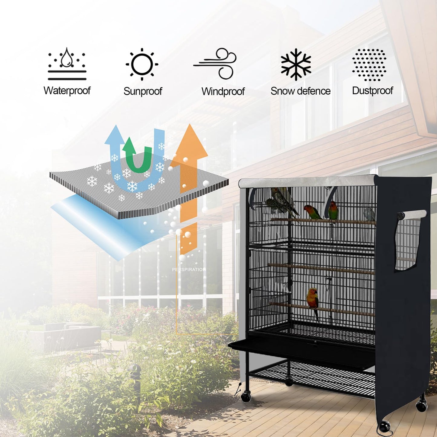DECKALY Universal Bird Cage Cover, Black, L - 31”L×22”W×41”H, Sunlight & UV Protection, Waterproof, Fits Most 2-Tier Pet Cages