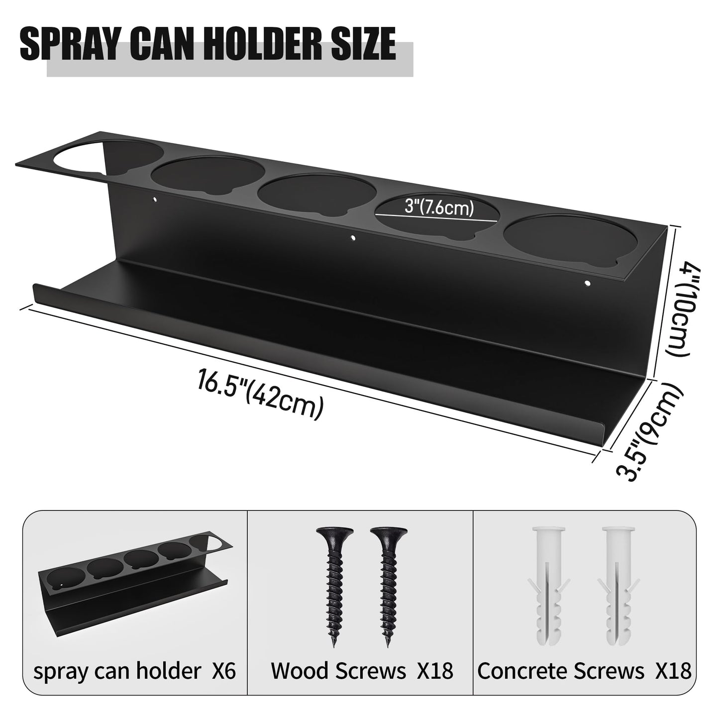 6 Pack Spray Bottle Holder Wall-Mounted, Aerosol Spray Can Holder Storage Rack, Heavy-Duty Paint Bottle Organizer with 30 Holes, Steel Black Spray Rack for Garage, Shop, Home or Tool Trailer