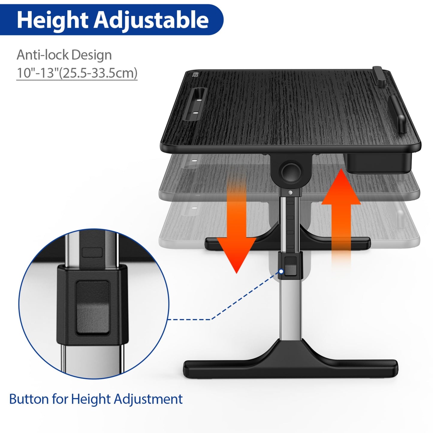 Besign LT05 Adjustable Laptop Table, Lap Desk, Portable Standing Bed Desk, Foldable Sofa Breakfast Tray, Notebook Computer Stand for Reading and Writing (Black)