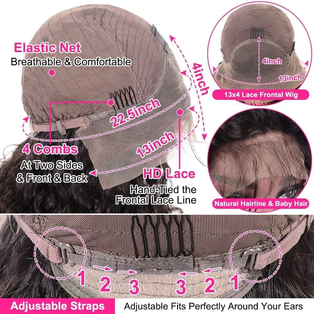 Water Wave Lace Front Wigs Human Hair Wigs for Women 18 Inch 13x4 HD Lace Frontal Wigs Human Hair Pre Plucked 150% Density Wet and Wavy Curly Lace Front Wigs Human Hair Natural Color