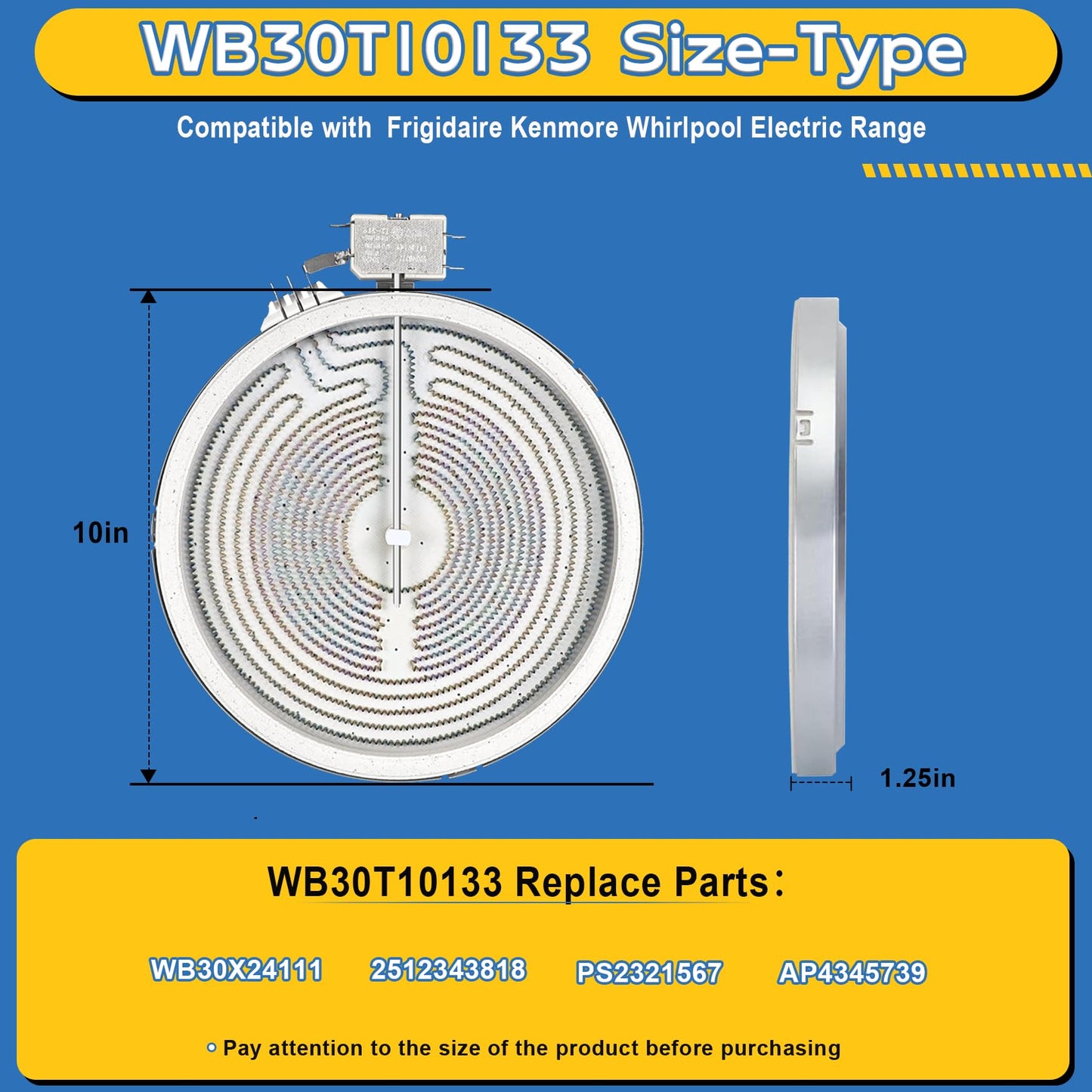 Upgraded WB30T10133 Range 9" Dual Radiant Surface Element Compatible with GE Hotpoint Electric Stove, WB30X24111 9"/6" Dual Haliant Surface Element Replace PS2321567 AP4345739