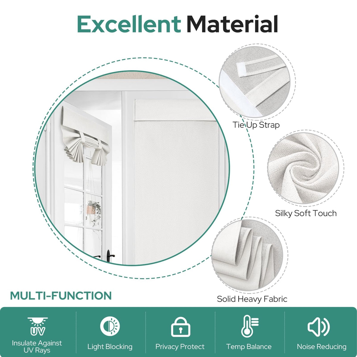 HOMEIDEAS 100% Linen Blackout French Door Curtains, Privacy Door Window Curtains, 26 X 68 Inch Room Darkening Curtains, Thermal Insulated Door Shades for Bedroom, (1 Panel, White)