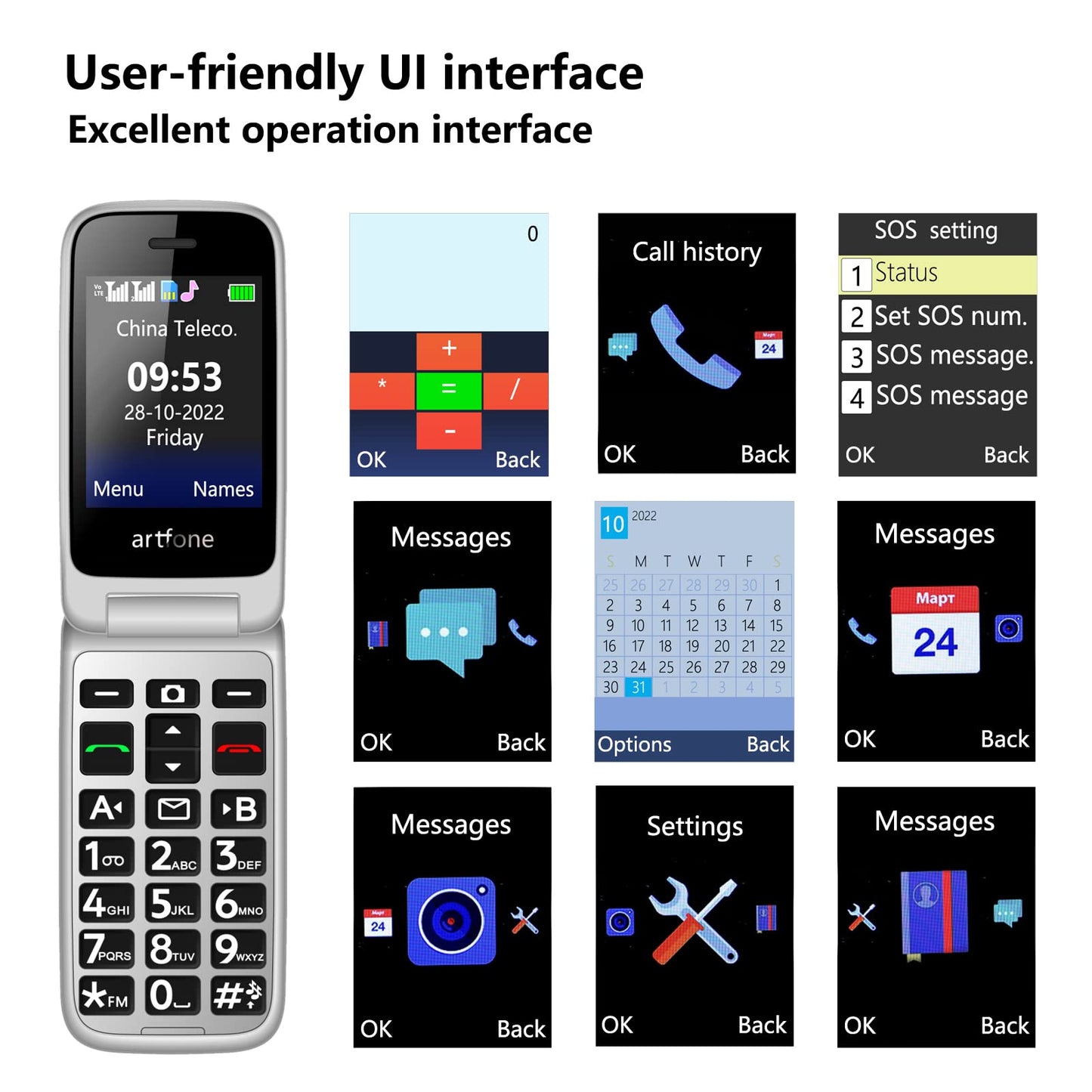 artfone 4G Unlocked Senior Cell Phone, Senior Flip Phone with Charging Dock and Dual Screen for Elderly, Unlocked Cell Phone,1200mAh,Time Reporting.