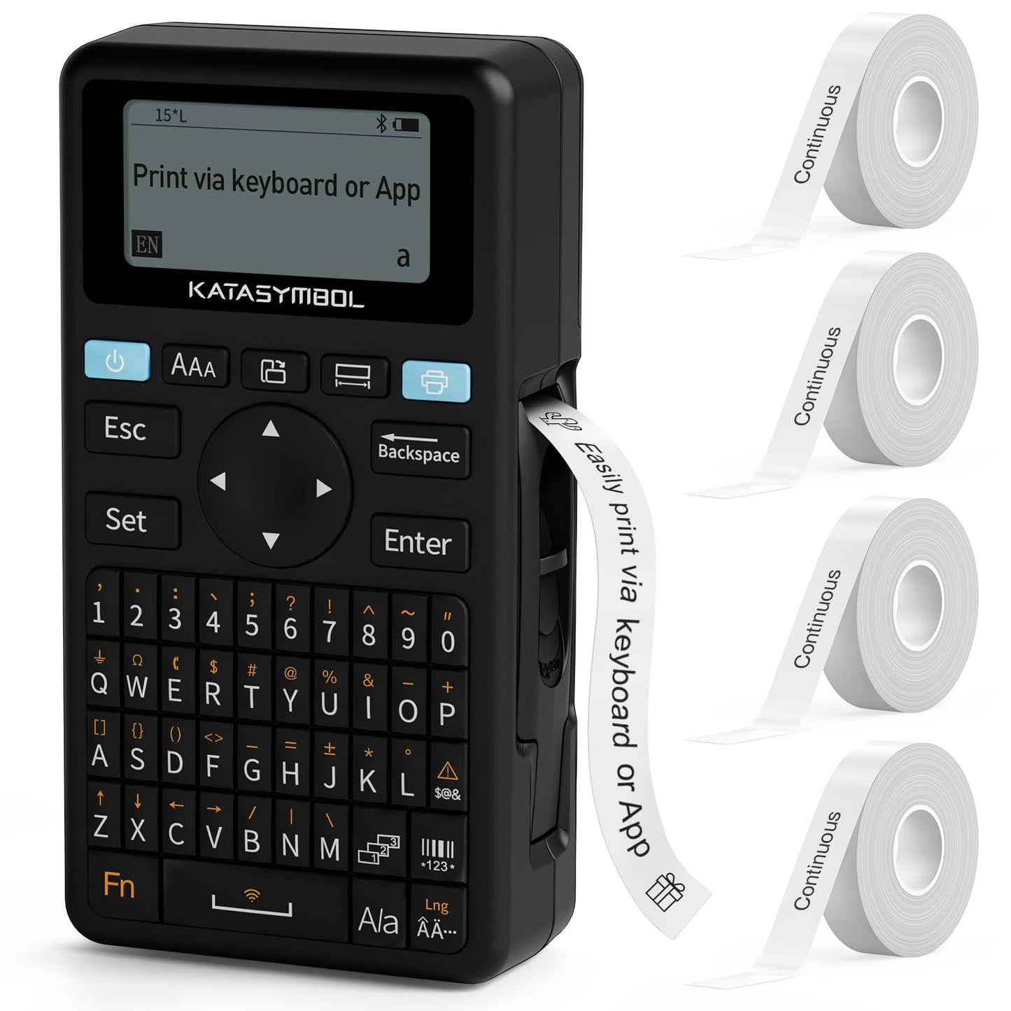 SUPVAN E11 Bluetooth Label Maker Machine with 4 Tapes, Support Keyboard & App with 40 Fonts and 450+ Icons, Rechargeable Inkless Labeler for Home, Kitchen, Office, School, Organization, Black