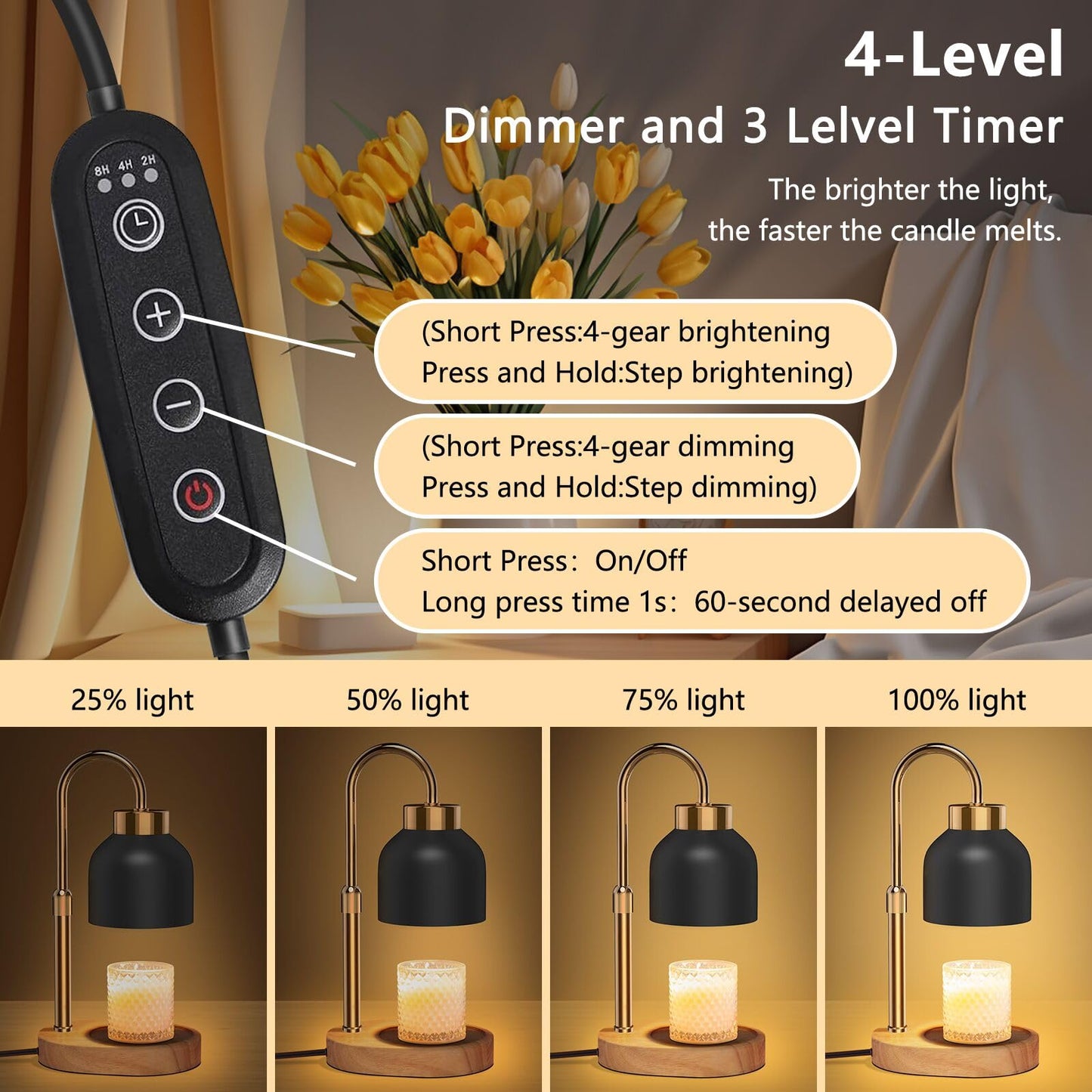 Candle Warmer Lamp with Timer,Candle Lamp with Dimmer,Wax Warmer Height Adjustable for Home Decor,Wax Melt Warmer for Scented Candles Gift for Mom Mother