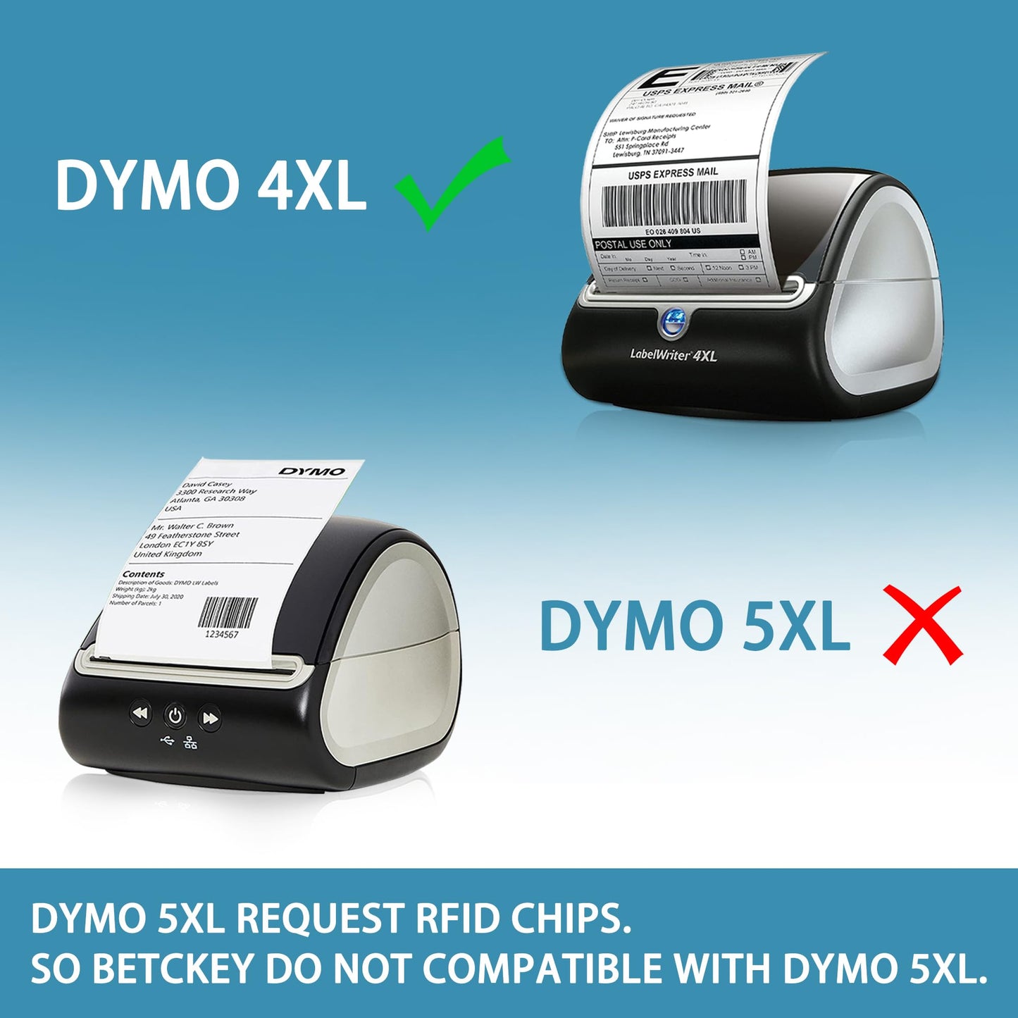 BETCKEY - Compatible DYMO 1744907 (4" x 6") Shipping Labels, Perforated, Compatible with DYMO Labelwriter 4XL Rollo & Zebra Desktop Printers, NOT Fit 5XL [6 Rolls/1320 Labels]