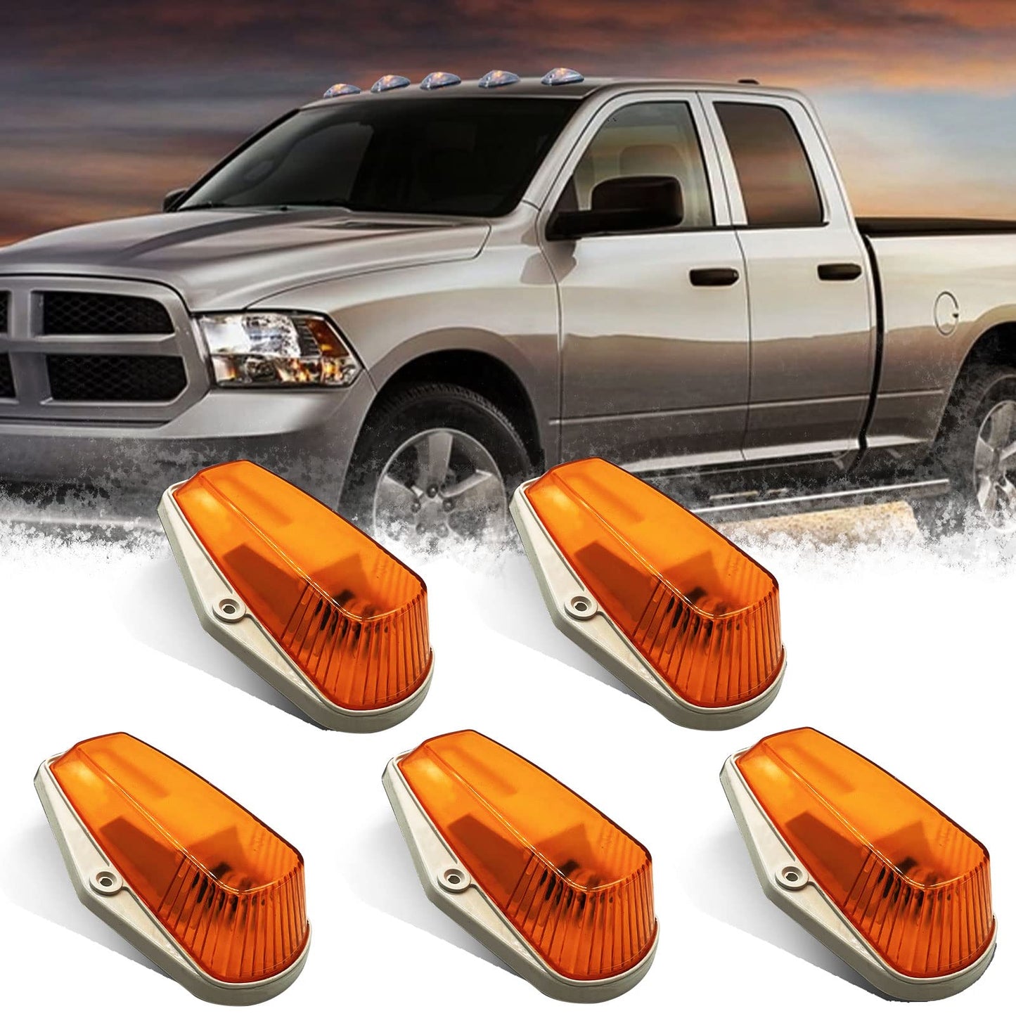 5PCS Cab Lights Compatible with 1973-1997 Ford F-150 F-250 F-350 F-450 F-550 Super Duty Pickup Trucks, Amber LED Roof Marker Light Kit