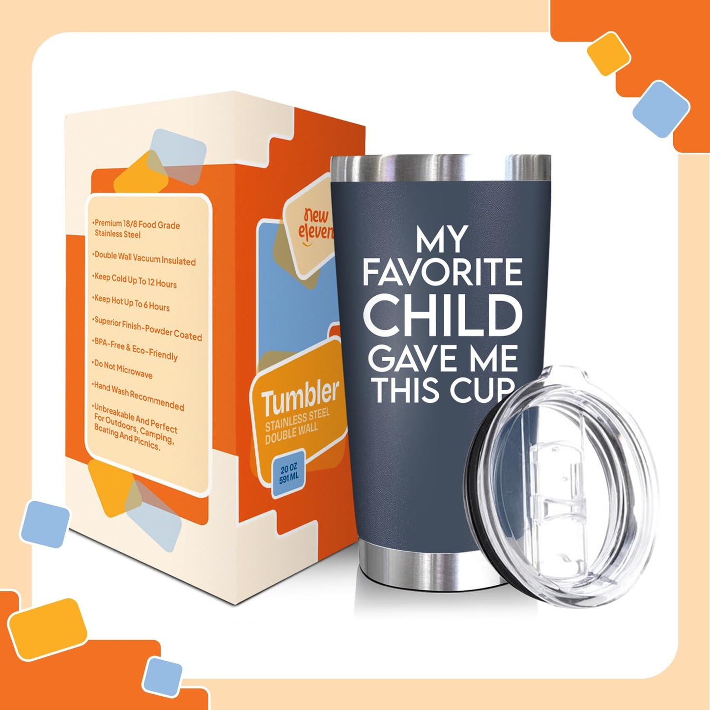 NewEleven Birthday Gift for Dad - Birthday Gifts for Dad from Daughter, Son, Kids - Husband Gift - Birthday Present Ideas for Father, New Papa, Bonus Father from Daughter, Son - 20 Oz Tumbler