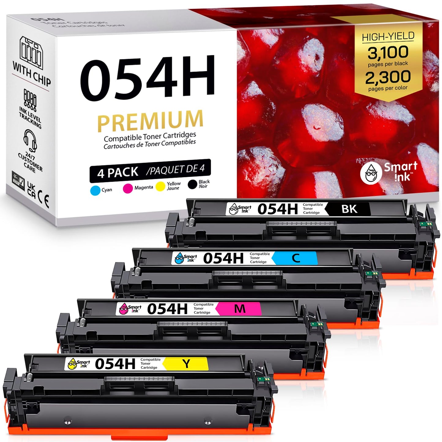 Smart Ink Compatible Toner Cartridge Replacement for Canon 054H 054 H CRG-054 High Yield to use with Color ImageClass MF642Cdw MF644Cdw LBP622Cdw MF640C Printer 4 Pack (Black Cyan Magenta Yellow)