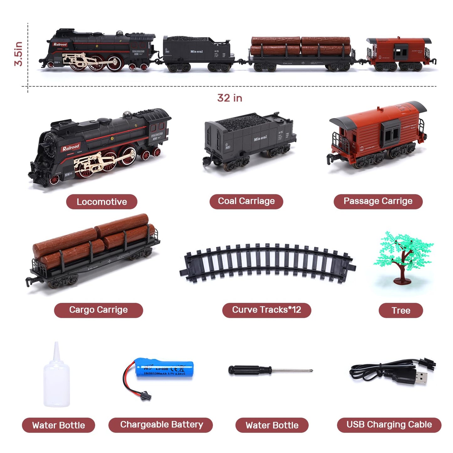Electric Train Set with Smoke, Sound and Lights, Track Toy for Toddlers and Kids, Birthday Gift for Boys and Girls