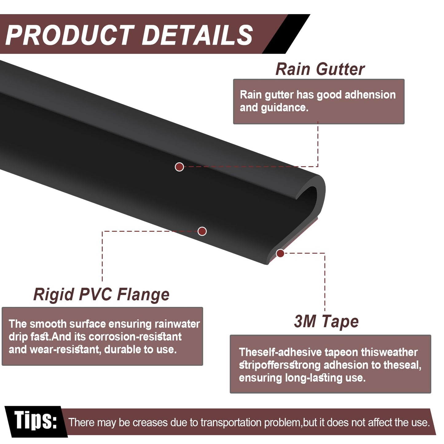 40FT RV Drip Rail J-Shape Rain Gutter Trim with 3M Adhesive, Flexible PVC RV Roof Rain Diverter Strip, Camper Trailer Water Runoff Strip, Leak Prevention UV Resistant