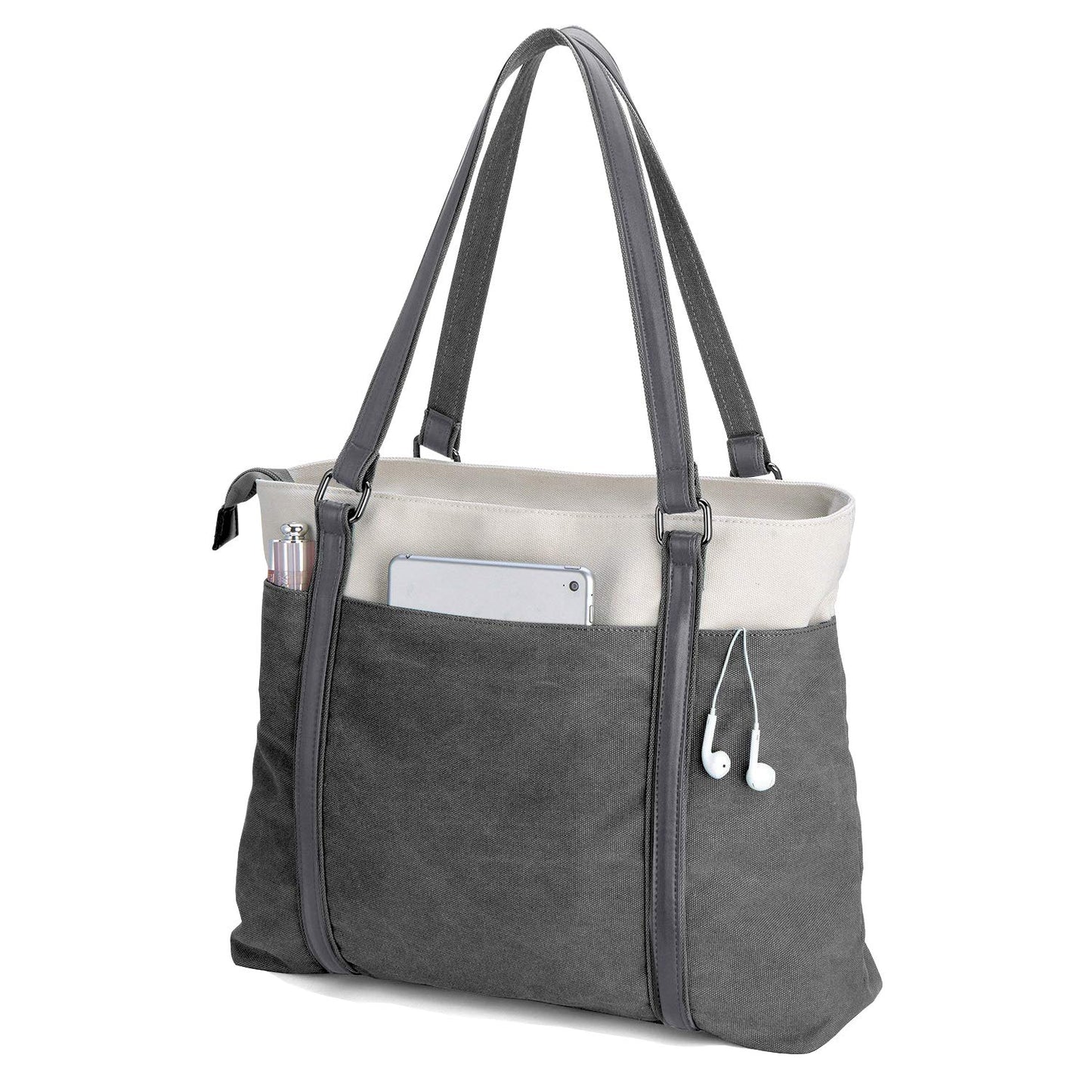 Women Laptop Tote Bag for Work Lightweight Splice Canvas 15.6 Inch Handbag Purse (DarkGray)