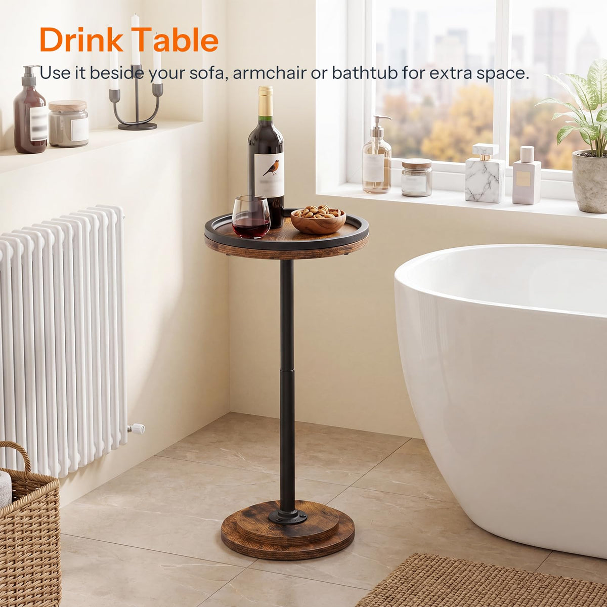 HOOBRO Small Side Table, Drink Table, Round Coffee End Table for Small Spaces, Martini Table, Pedestal Table for Living Room, Bedroom, Sofa Couch, Rustic Brown BF168BZ01