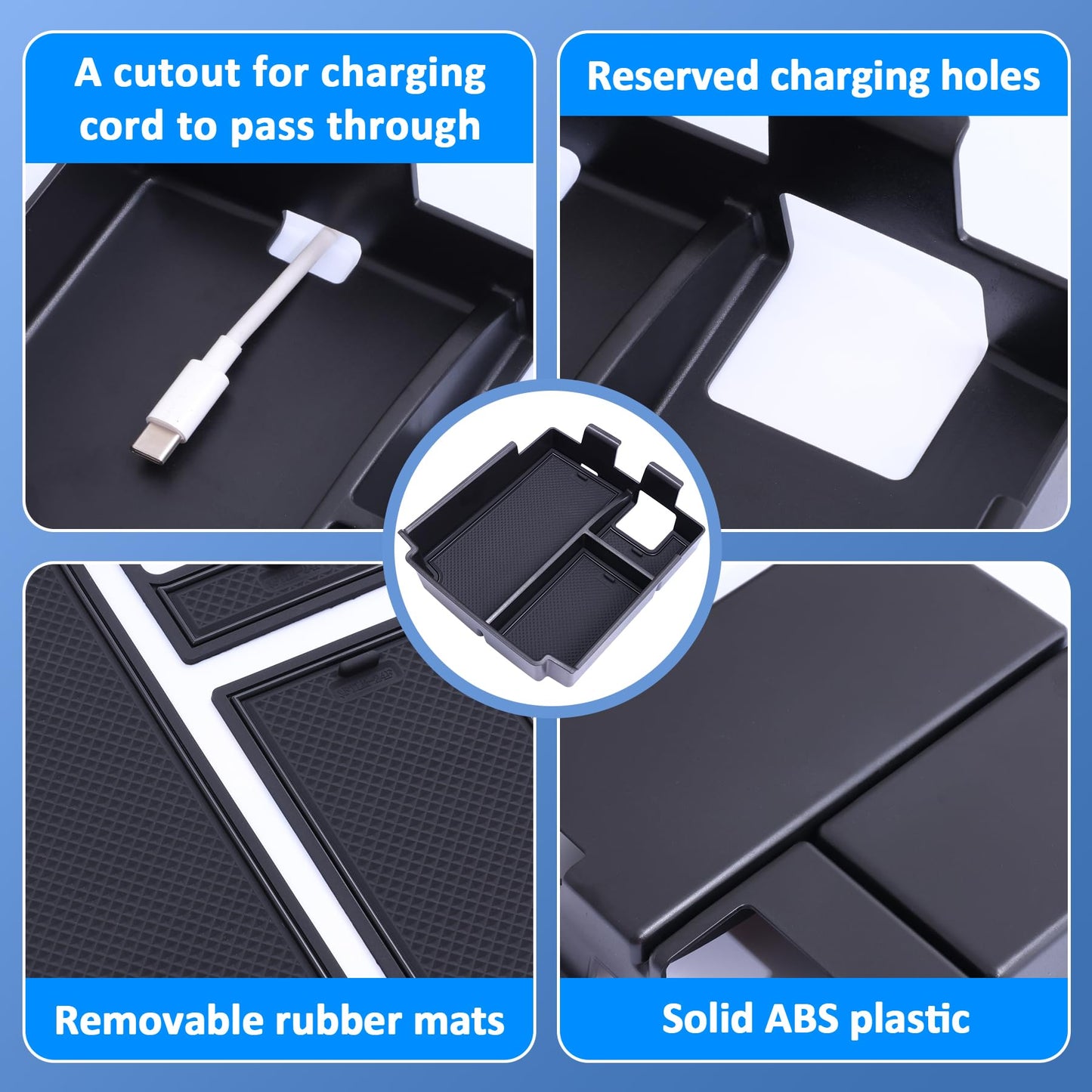 TOPINSTALL 2025 Upgraded Tray Compatible with Ford Bronco 2025 2026 4-Door Automatic Transmission, Full Size Bronco Center Console Organizer Armrest Box Black (Not for 2-Door & Bronco Sport)