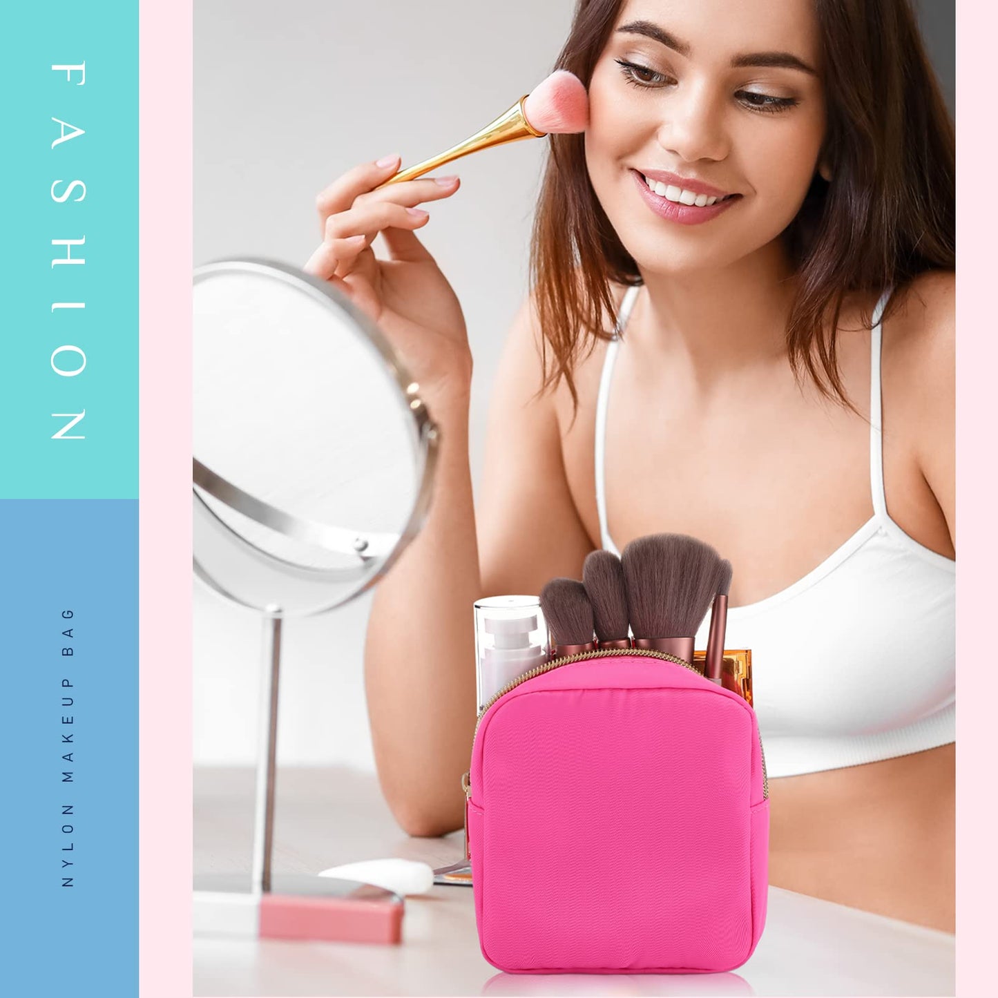 6 Pcs Nylon Cosmetic Bag Travel Make up Pouch Toiletry with Zipper Preppy Makeup Bag Waterproof Organizer Case Set for Women Girls(4.7 x 5.1 x 2 Inches,Colorful)