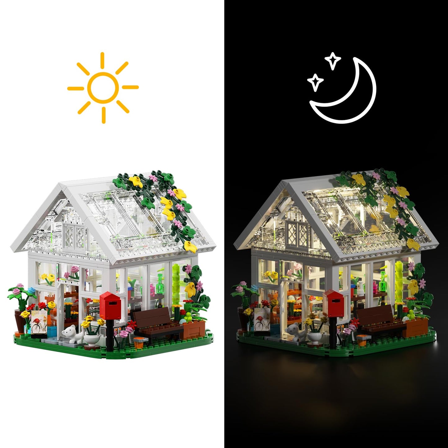 Flower House Building Set, Garden House Building Set with LED Light, Creative Building Playset, Build Beautiful Greehouse Model,Great Toys for Friends and Girls (597 Pieces)