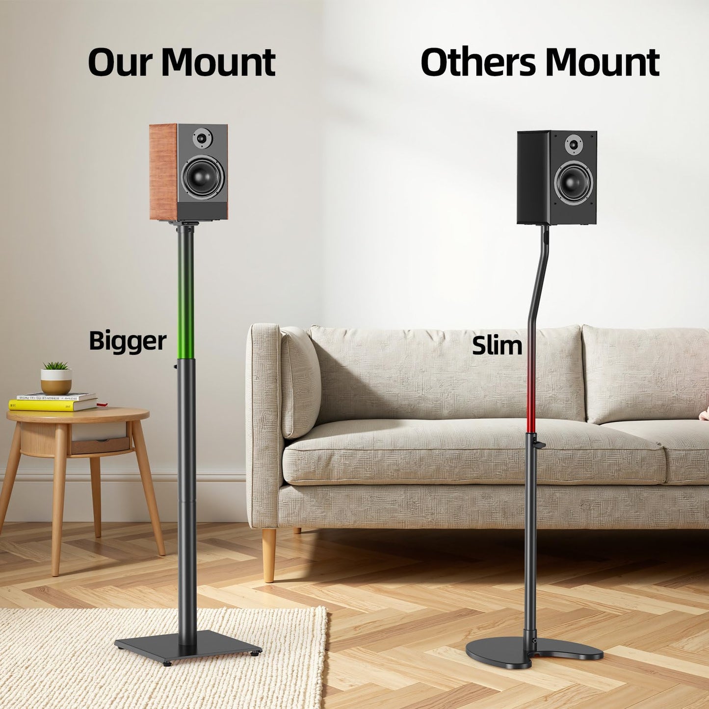 USX MOUNT Universal Speaker Stands Height Adjustable - Extends 33" to 42", Holds Satellite and Small Bookshelf Speaker up to 11 Lbs, Set of 2, Heavy Duty Base, Built-in Cable Management, XAS516